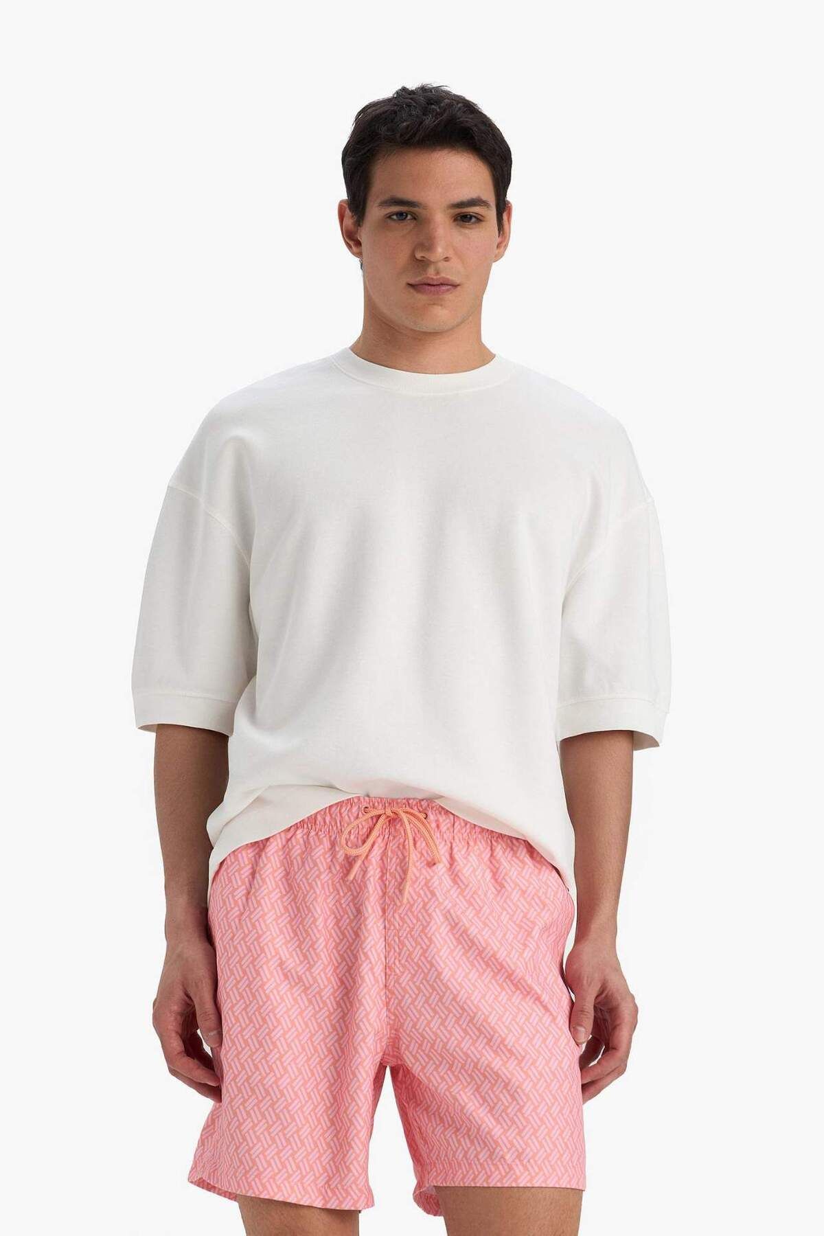 DeFacto-Gemusterte kurze Badeshorts mit Netzfutter B7442AX24HS 2