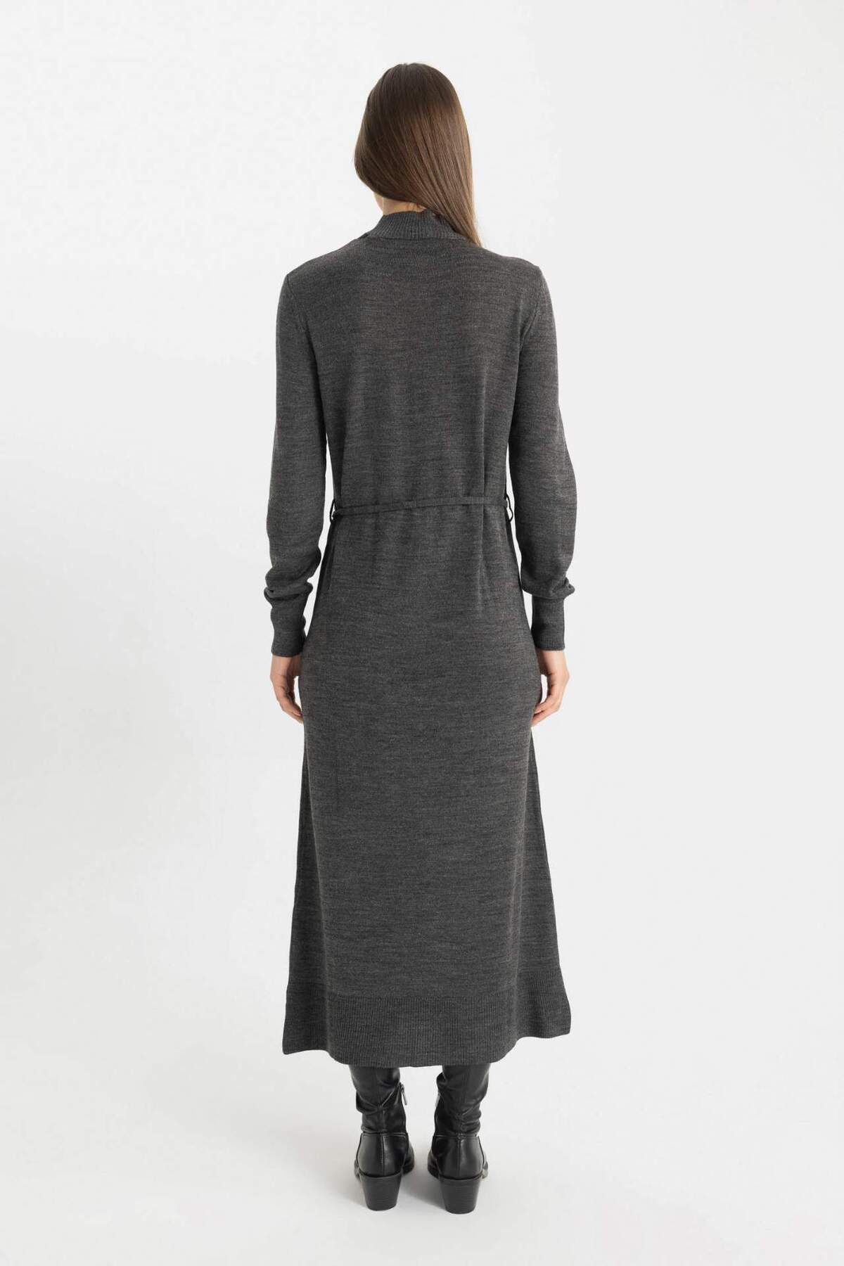 DeFacto-Regular Fit Halber Rollkragen Basic Plain Schlitz Langarm Maxi Strickkleid A9807AX24WN 5