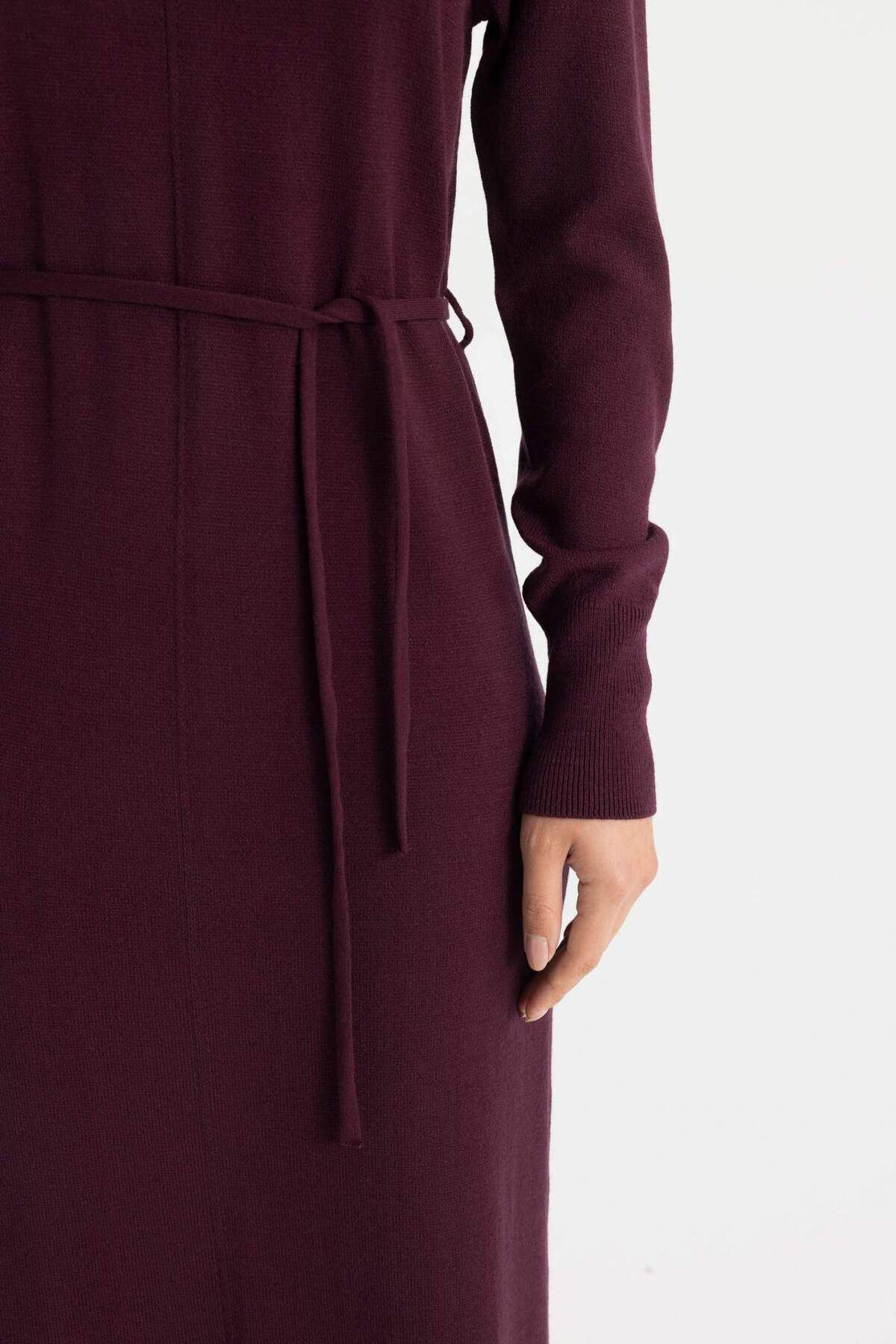 DeFacto-Regular Fit Halber Rollkragen Basic Plain Schlitz Langarm Maxi Strickkleid A9807AX24WN 4