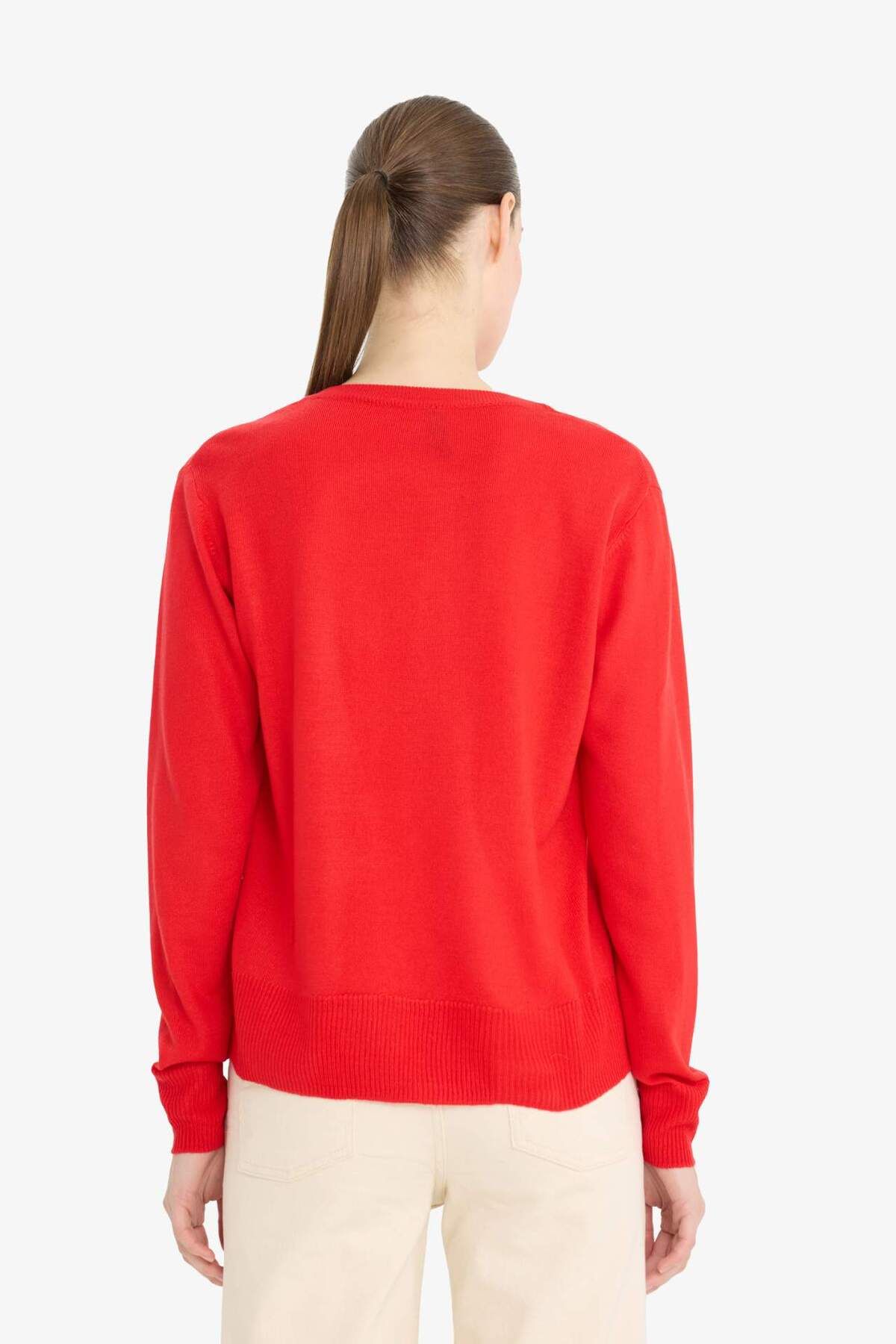 DeFacto-Relaxed Fit Weicher Strukturierter V-Ausschnitt Basic Schlichter Strickpullover C4024AX24WN 6