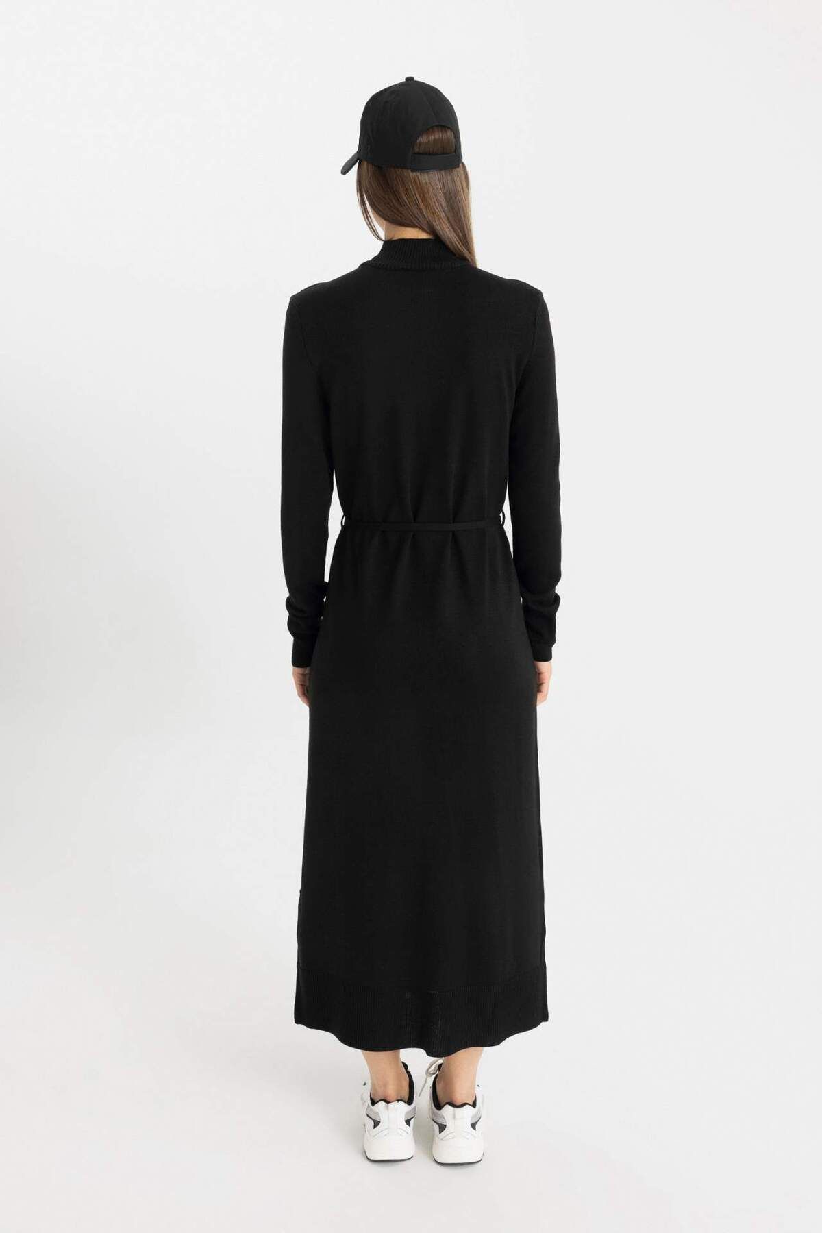 DeFacto-Regular Fit Halber Rollkragen Basic Plain Schlitz Langarm Maxi Strickkleid A9807AX24WN 5