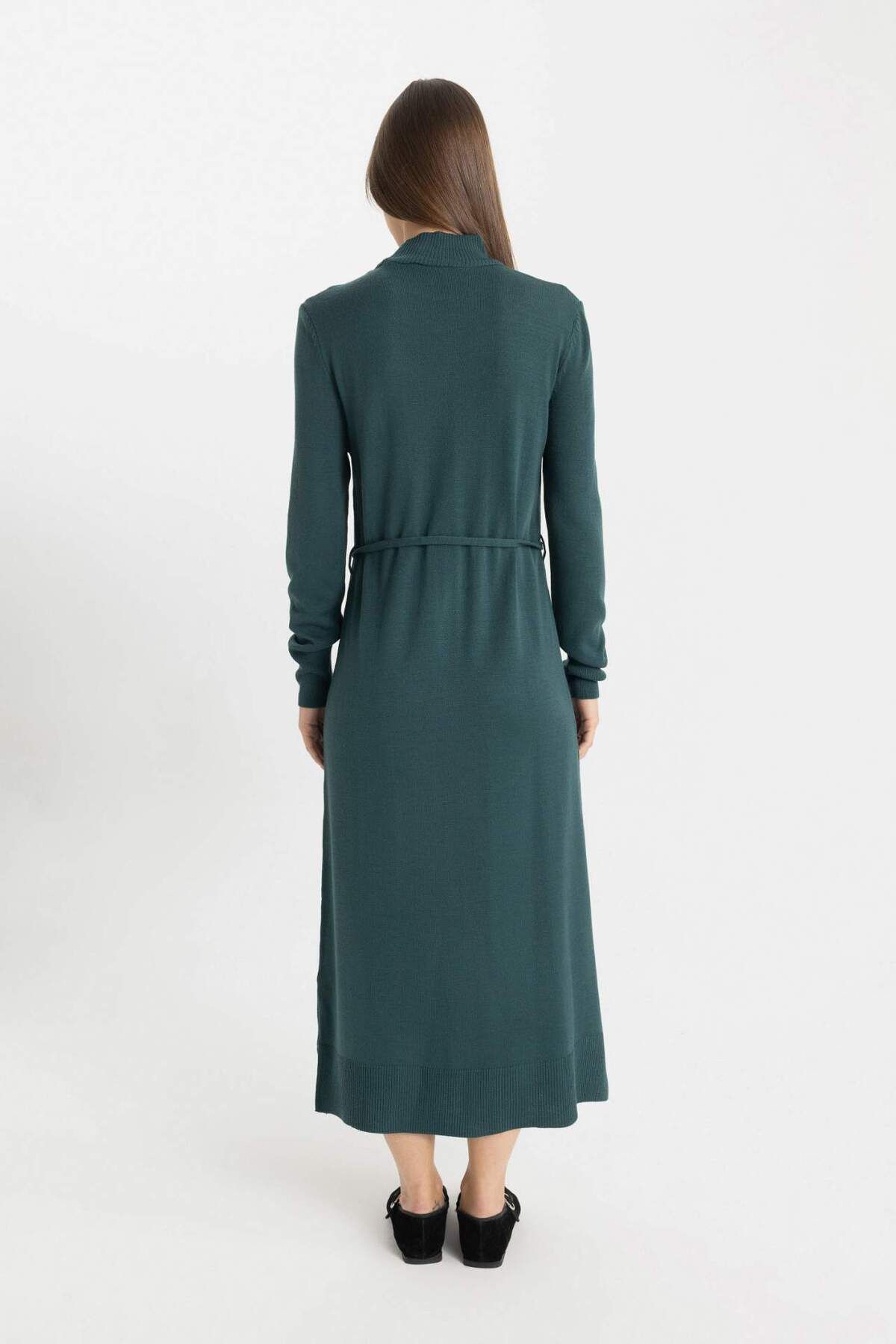 DeFacto-Regular Fit Halber Rollkragen Basic Plain Schlitz Langarm Maxi Strickkleid A9807AX24WN 5