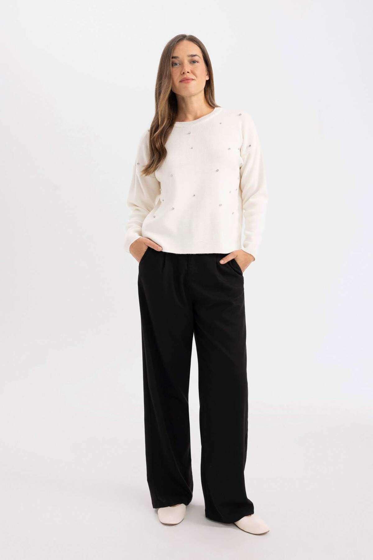 DeFacto-Regular Fit Rundhals-Steinpullover R0726AZ24WN 2