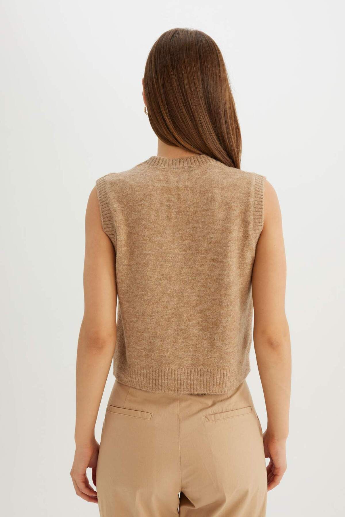 DeFacto-Regular Fit V-Ausschnitt Basic Unifarben Premium Strickweste C9048AX24WN 5