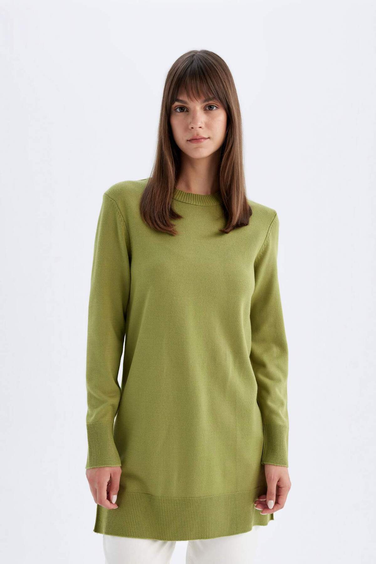 DeFacto-Regular Fit Rundhalsausschnitt Schlitz Basic Plain Strickpullover Tunika H3431AZ24AU 3
