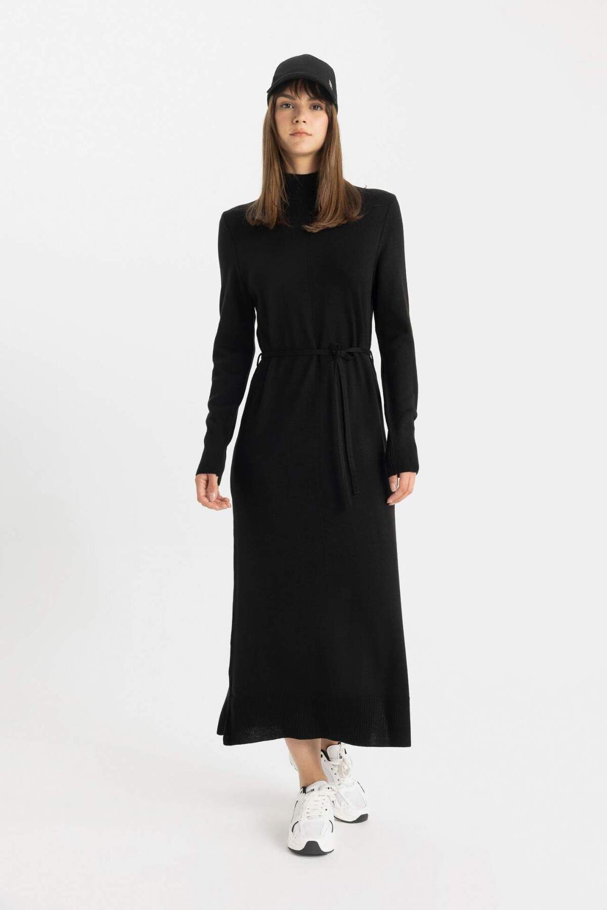 DeFacto-Regular Fit Halber Rollkragen Basic Plain Schlitz Langarm Maxi Strickkleid A9807AX24WN 2