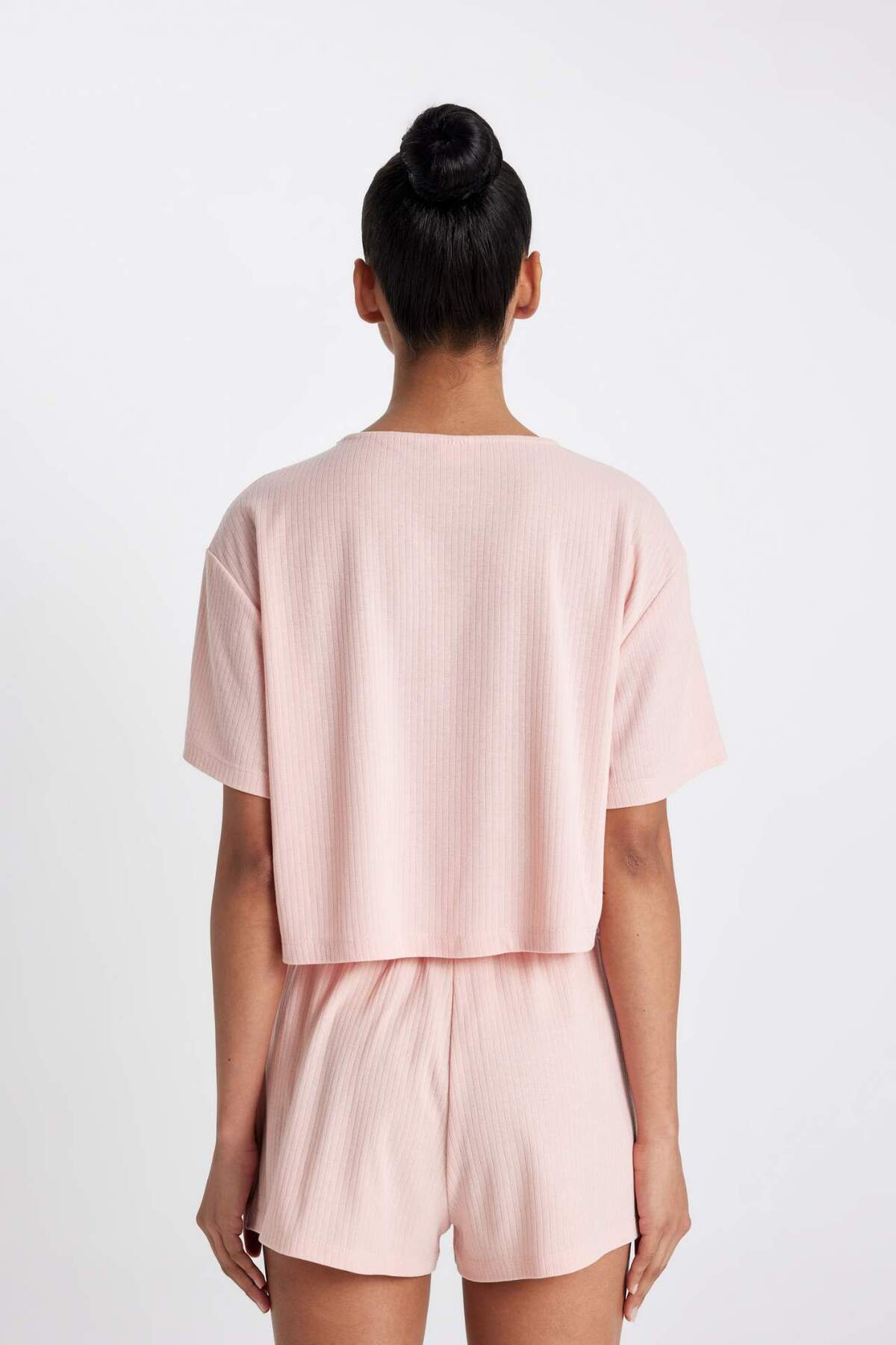 DeFacto-DeFactoFit Cropped Fit Rundhals Sportler Rib Kurzarm-T-Shirt A9916AX24SM 6