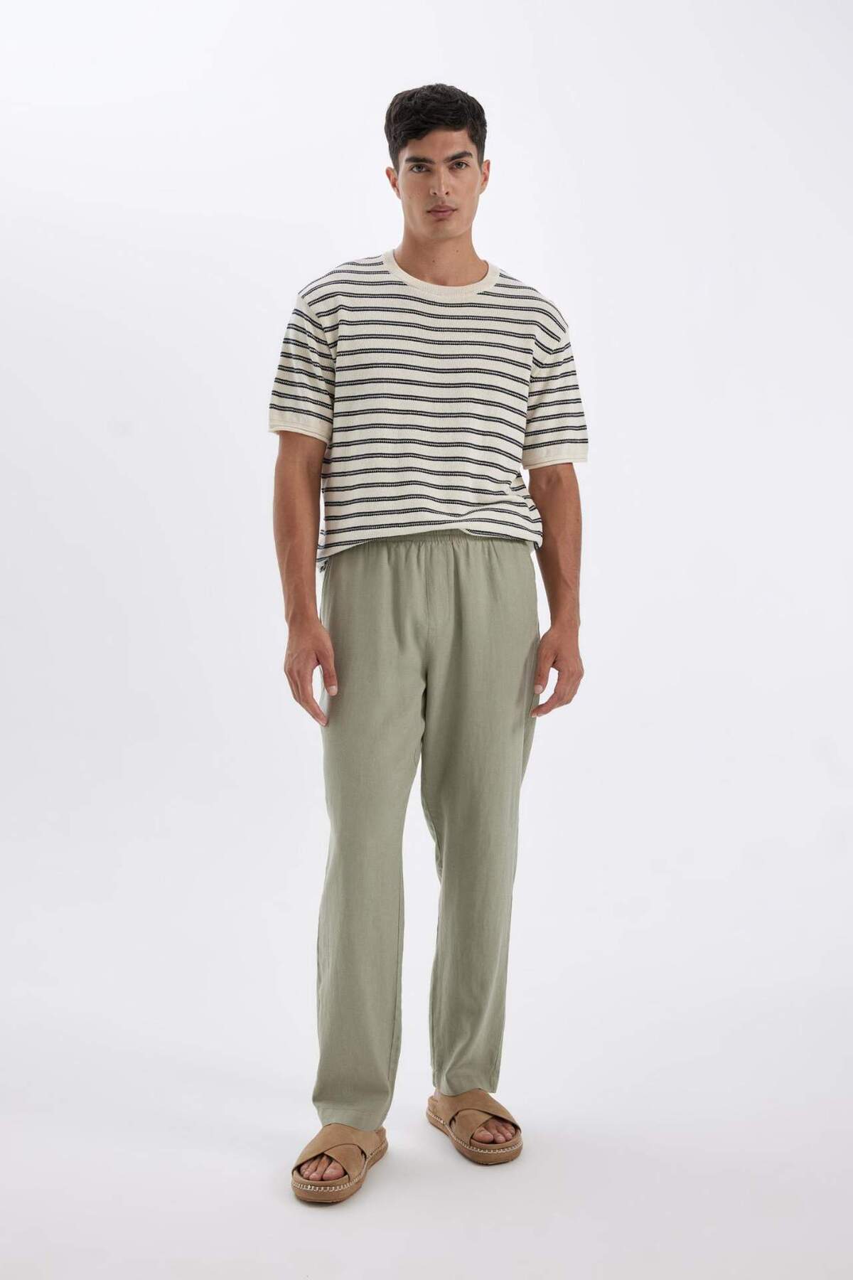 DeFacto-Relax Fit Relaxed Fit vékony szárú lenkeverék nyári nadrág C1140ax24sm 4