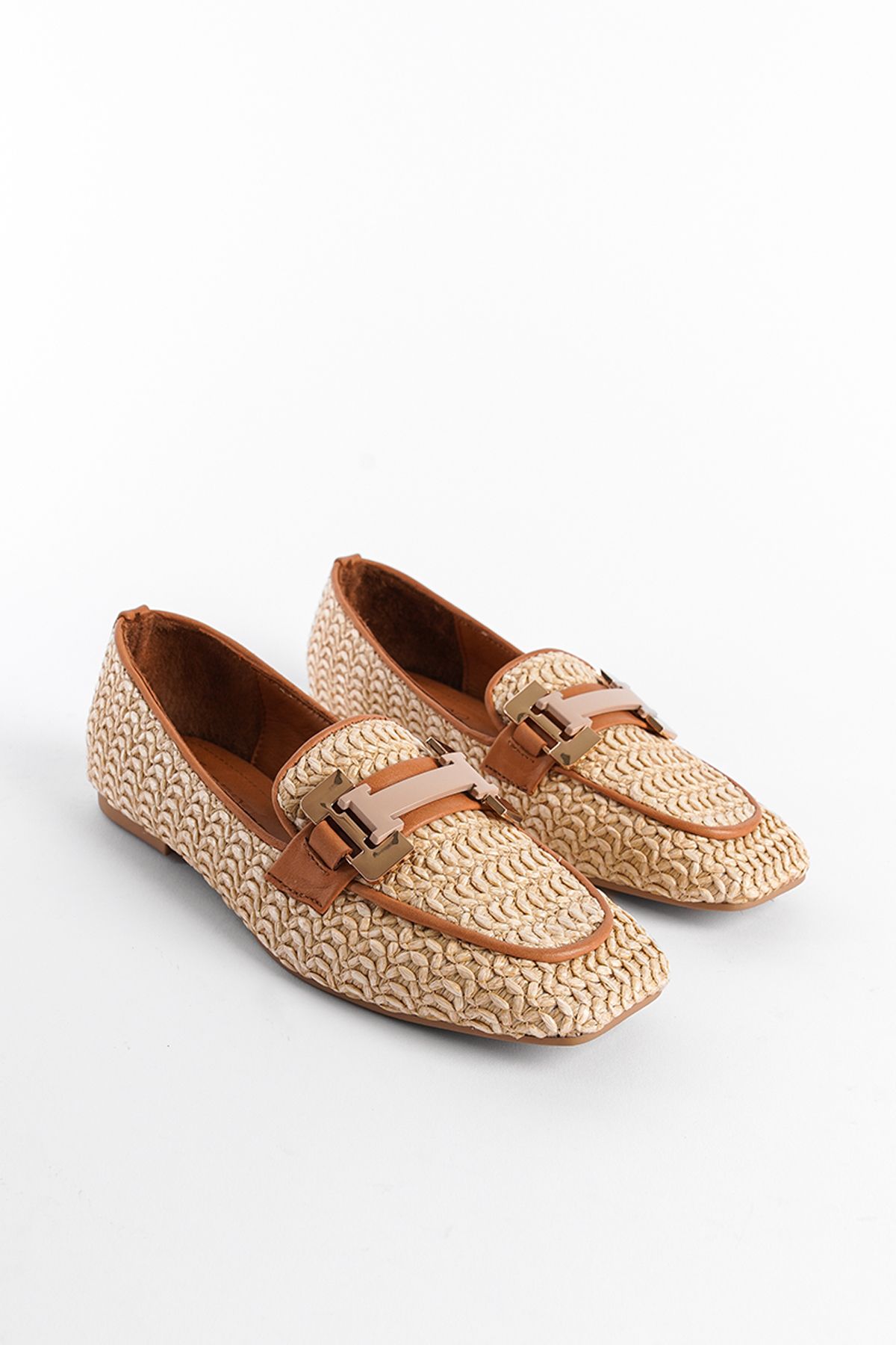 Capone Outfitters-Genuine Leather Straw Buckle Women's Loafer Shoes 4