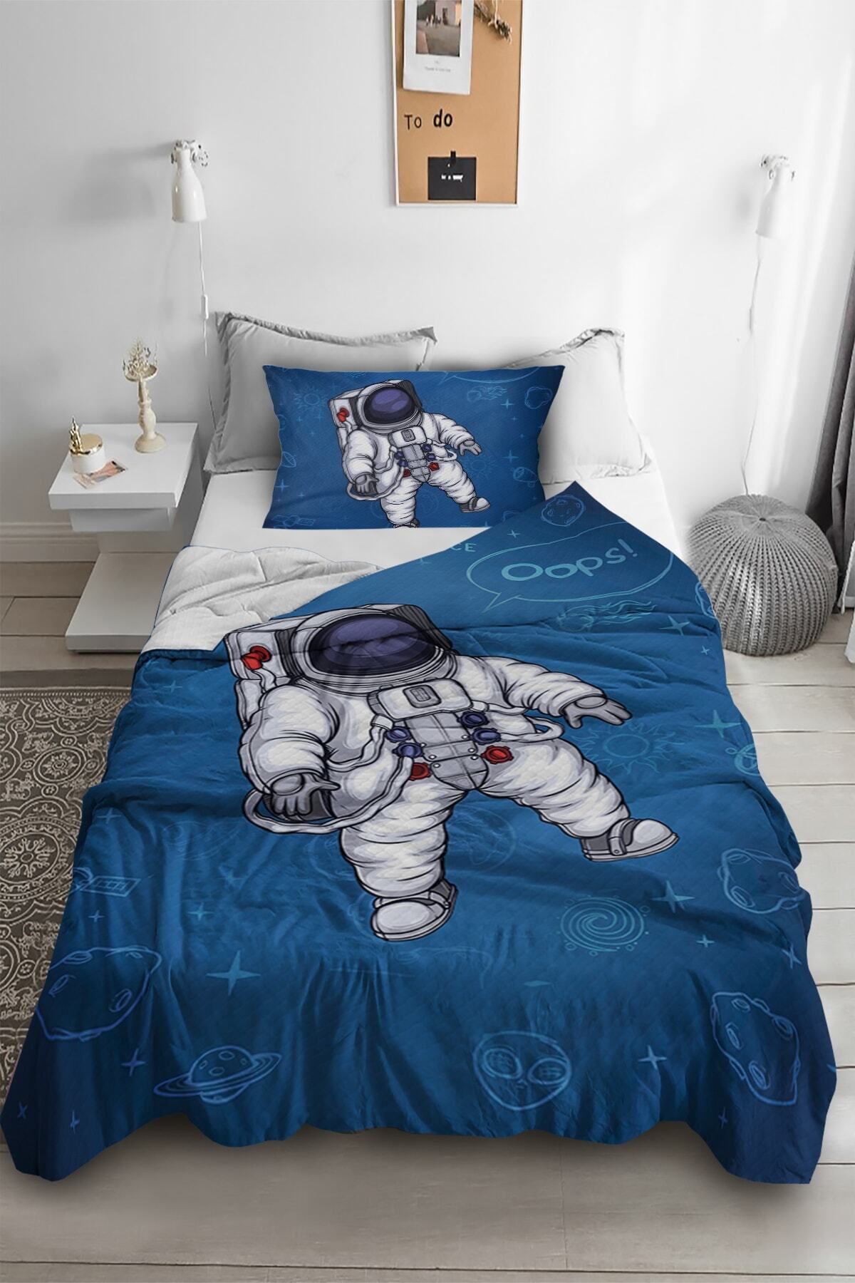 Bebişim Halı-Astronaut Patterned Single Pike (with Pillow Case) 3