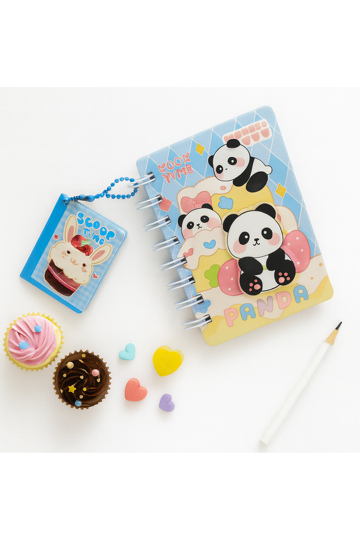 repro design-9X12 Panda Design Embossed Striped Notebook and Keychain Set Mini Notepad 1 Piece 3