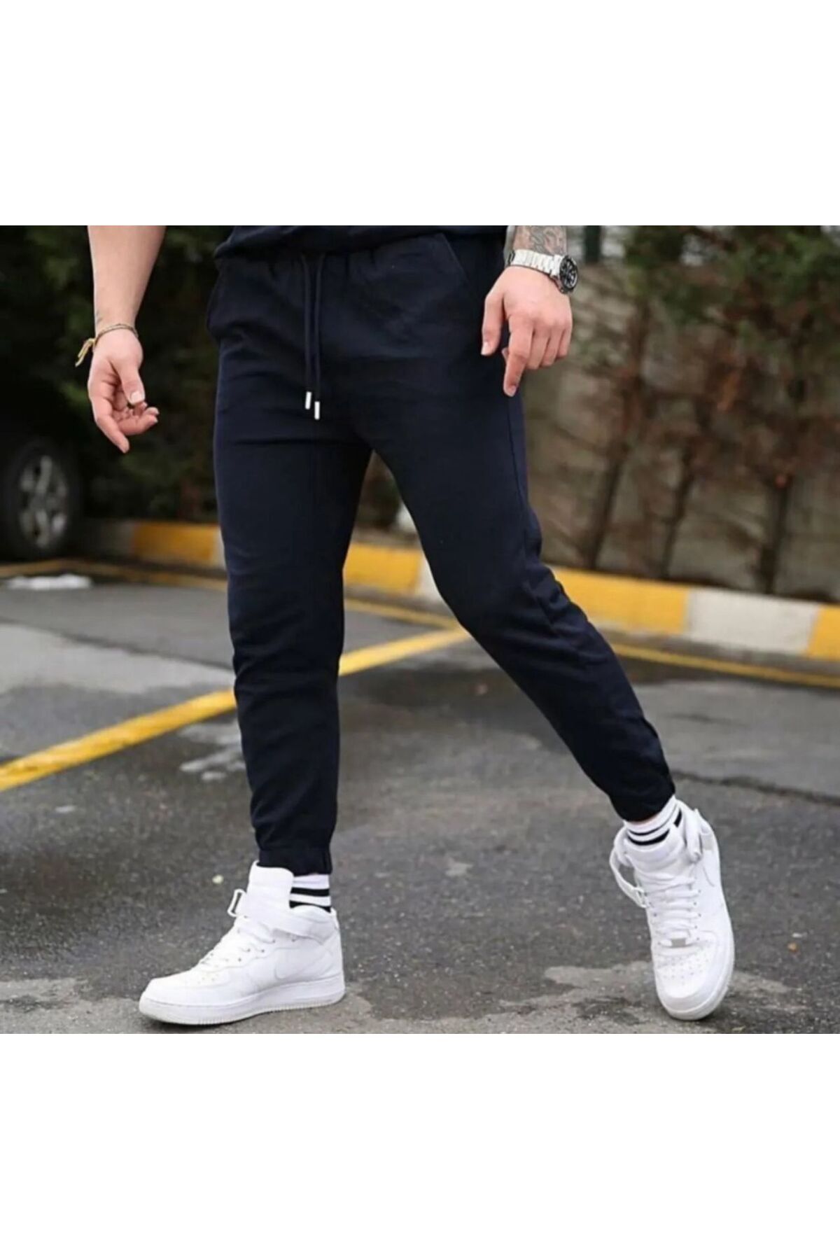 DURANSPORT  Siyah Paca Lastikli Kadın Ve Erkek Bel Slimfit Eşofman Altı