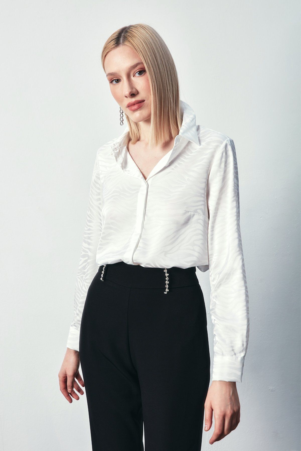 Sateen-Patterned Plain Classic Shirt - ECRU 1