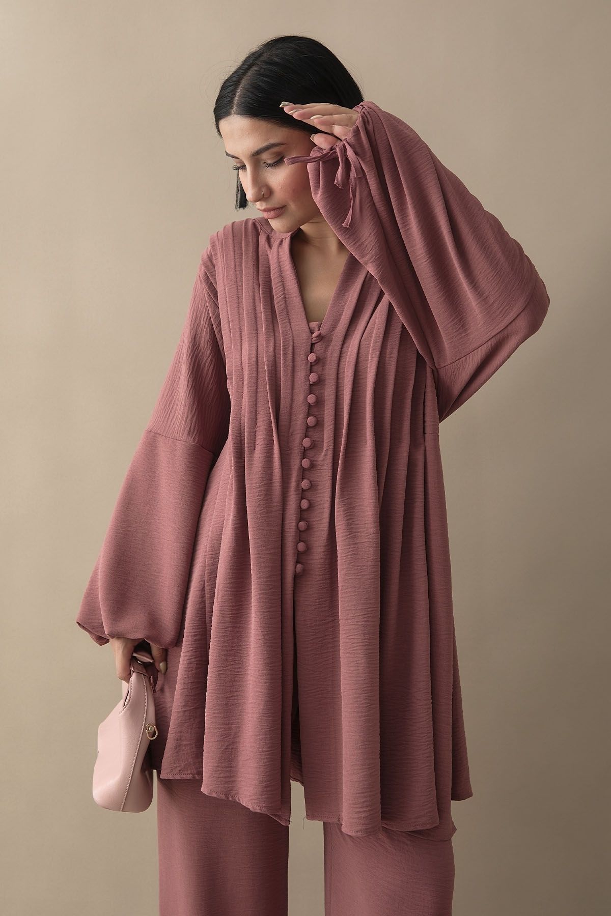 InStyle-Ribbed Handle Drawstring Dusty Rose Ayrobin Set 3