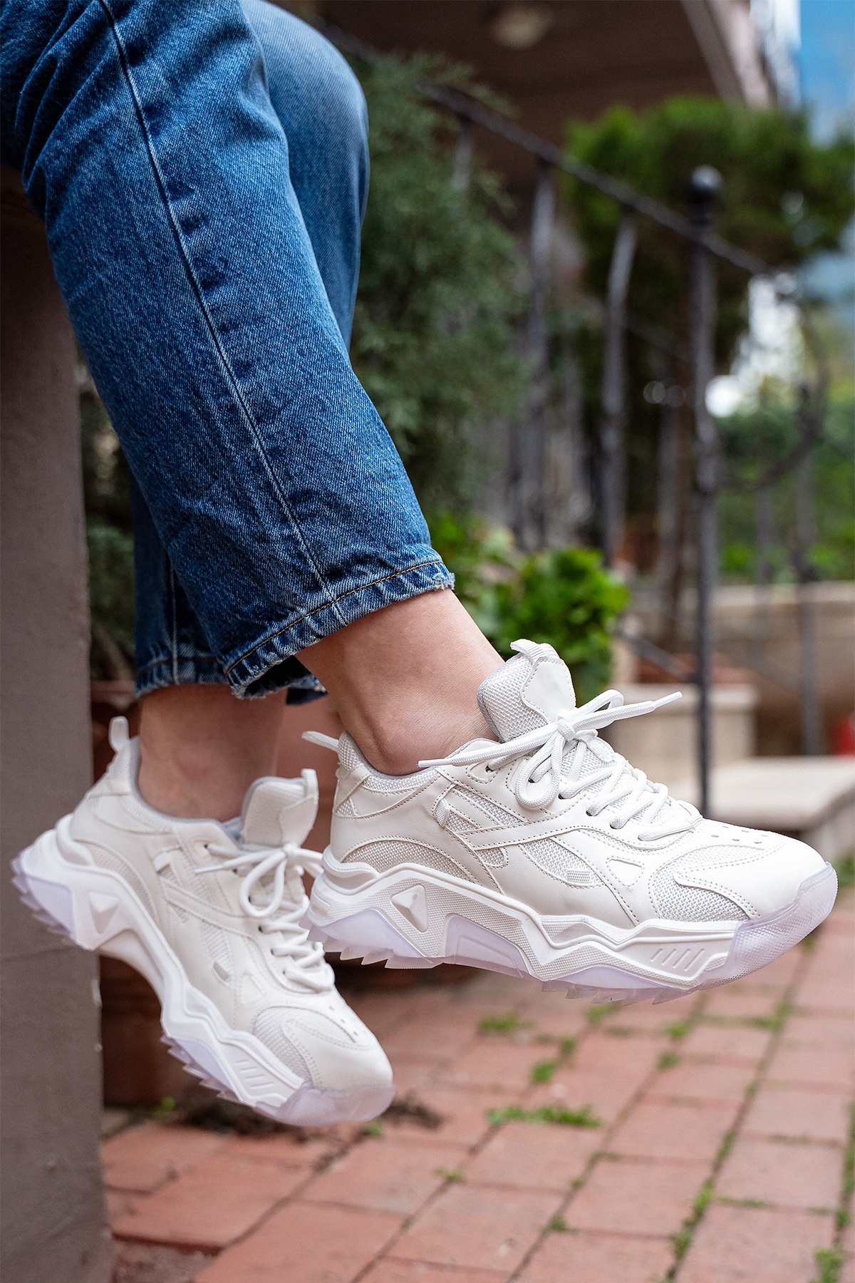 Marjin Kadın Sneaker Kalın Taban Bağcıklı Spor Ayakkabı Pizen Beyaz görsel 4