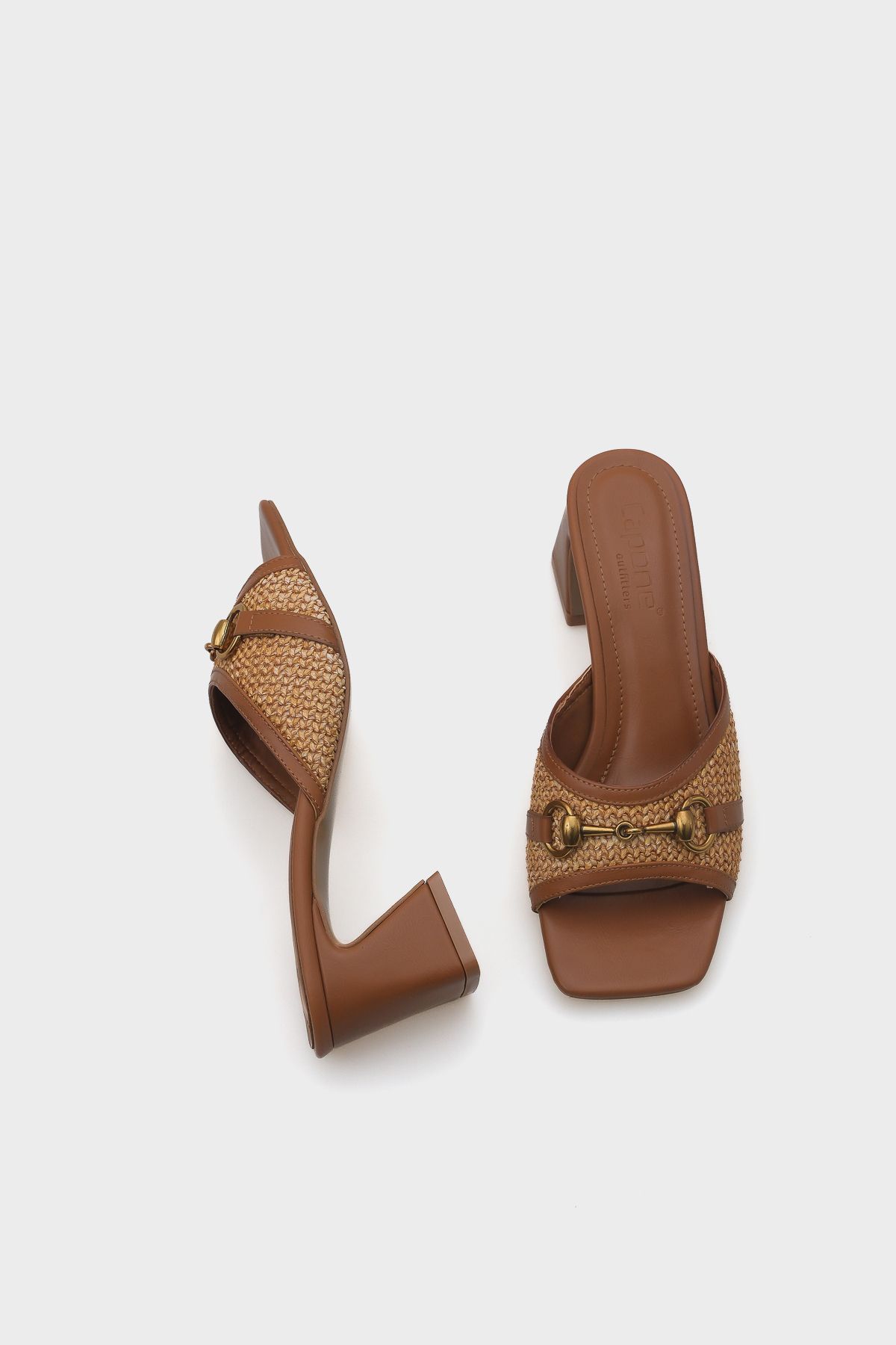 Capone Outfitters-Natalie Wicker Medium Heeled Wooden Buckle Women's Slippers 4
