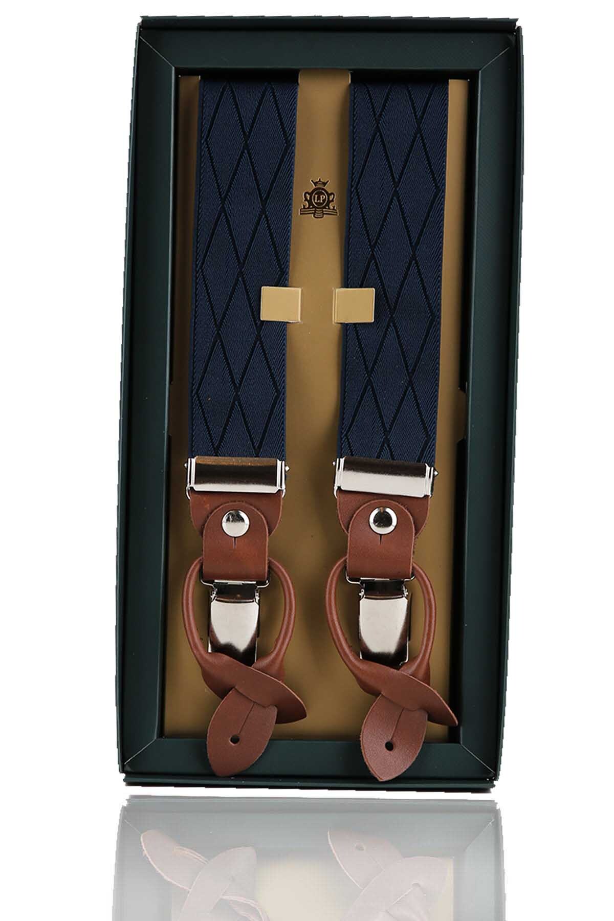  بند شلوار مردانه چرم سرمه‌ای طرح جاکارد مدل Pan63