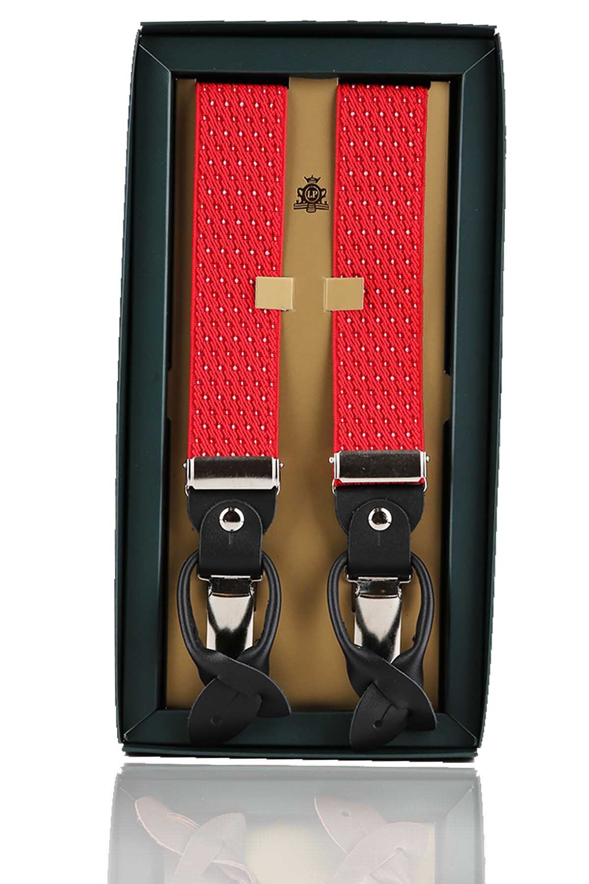 بند شلوار جاکارد چرم قرمز با دکمه‌های جادار PAN148