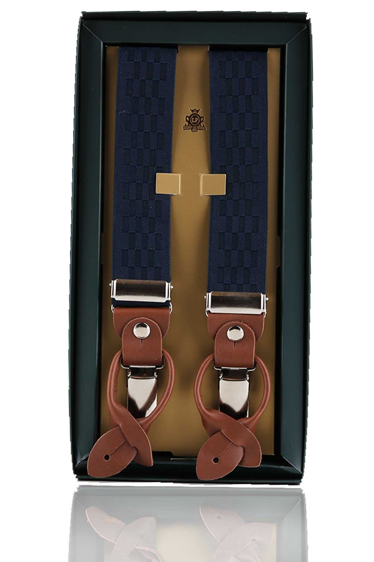  بند شلوار مردانه چرم سرمه‌ای طرح جاکارد مدل Pan71