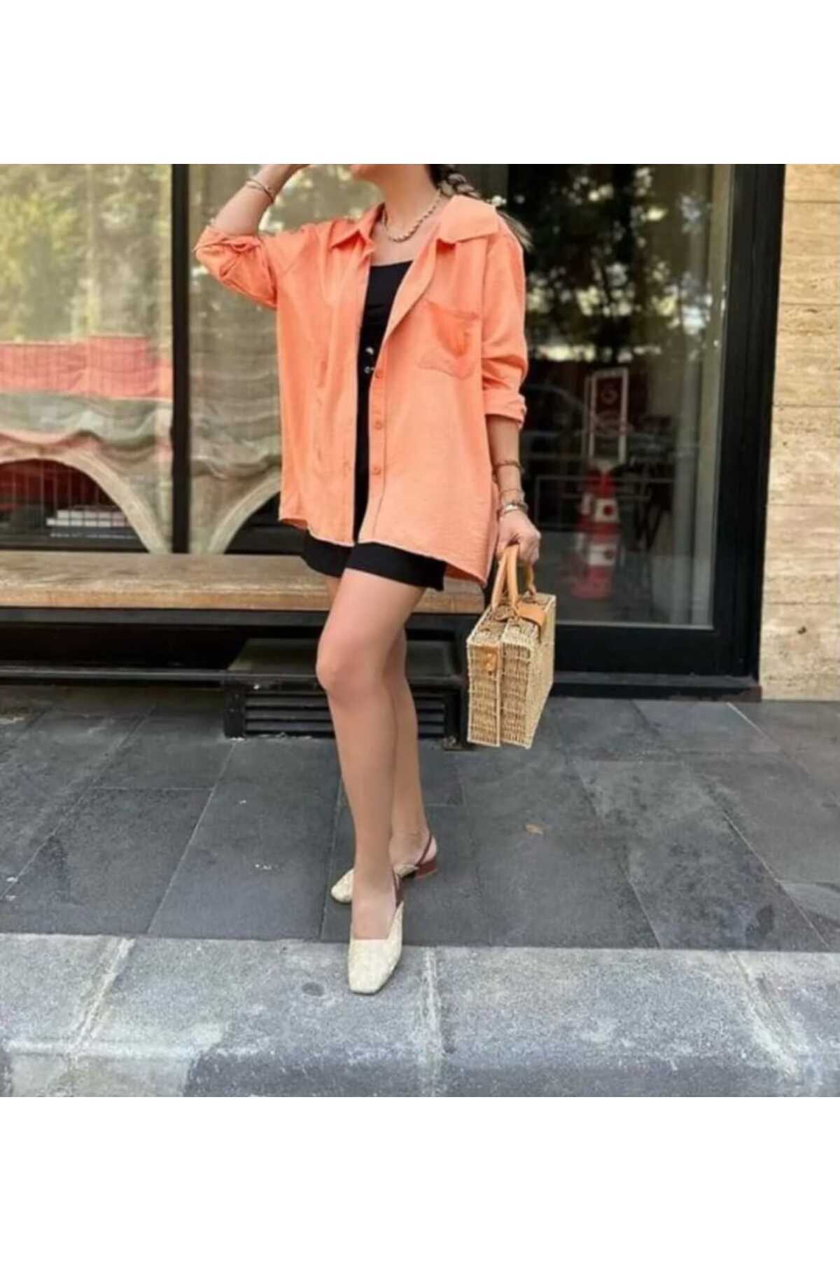 blackbonds Kadın Keten gülkurusu Gömlek Yazlık Oversize Gömlek Yeni Sezon görsel 3