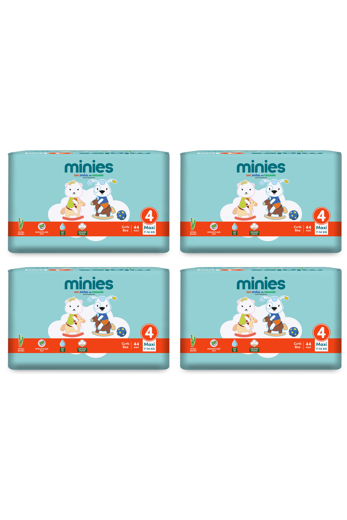 Minies 4 Numara 44x4 176 Adet Bebek Bezi 7-18 kg 4 lü Paket