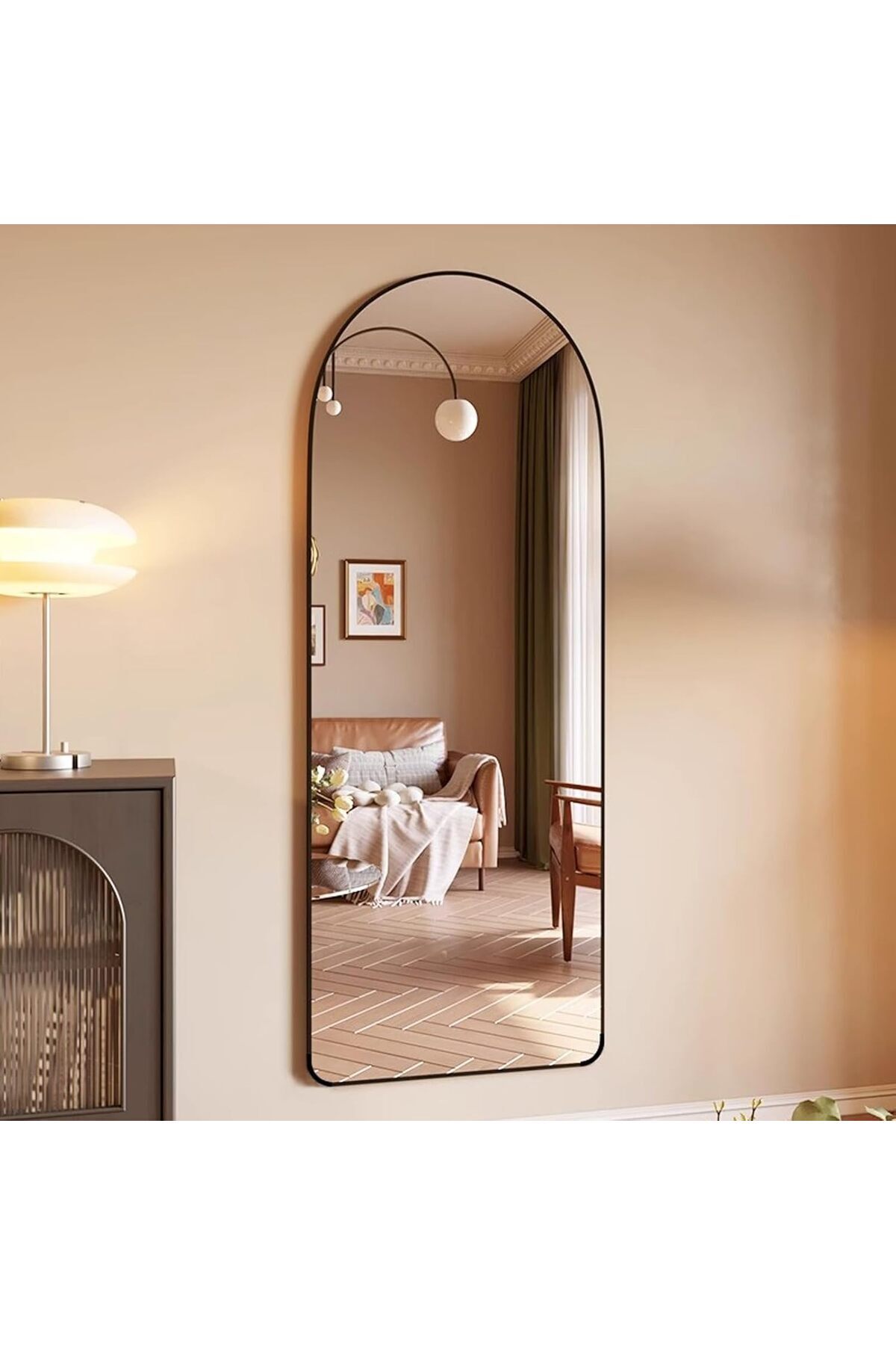 مرآة قامة كاملة بقوس معدني أسود، 180x80 سم، تصميم...