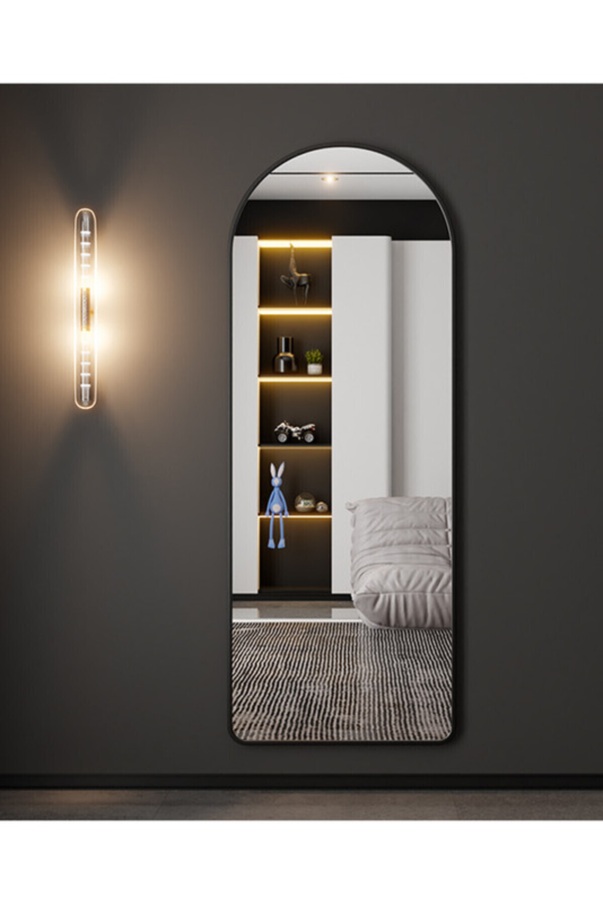 مرآة قامة كاملة بقوس معدني أسود، 180x80 سم، تصميم...