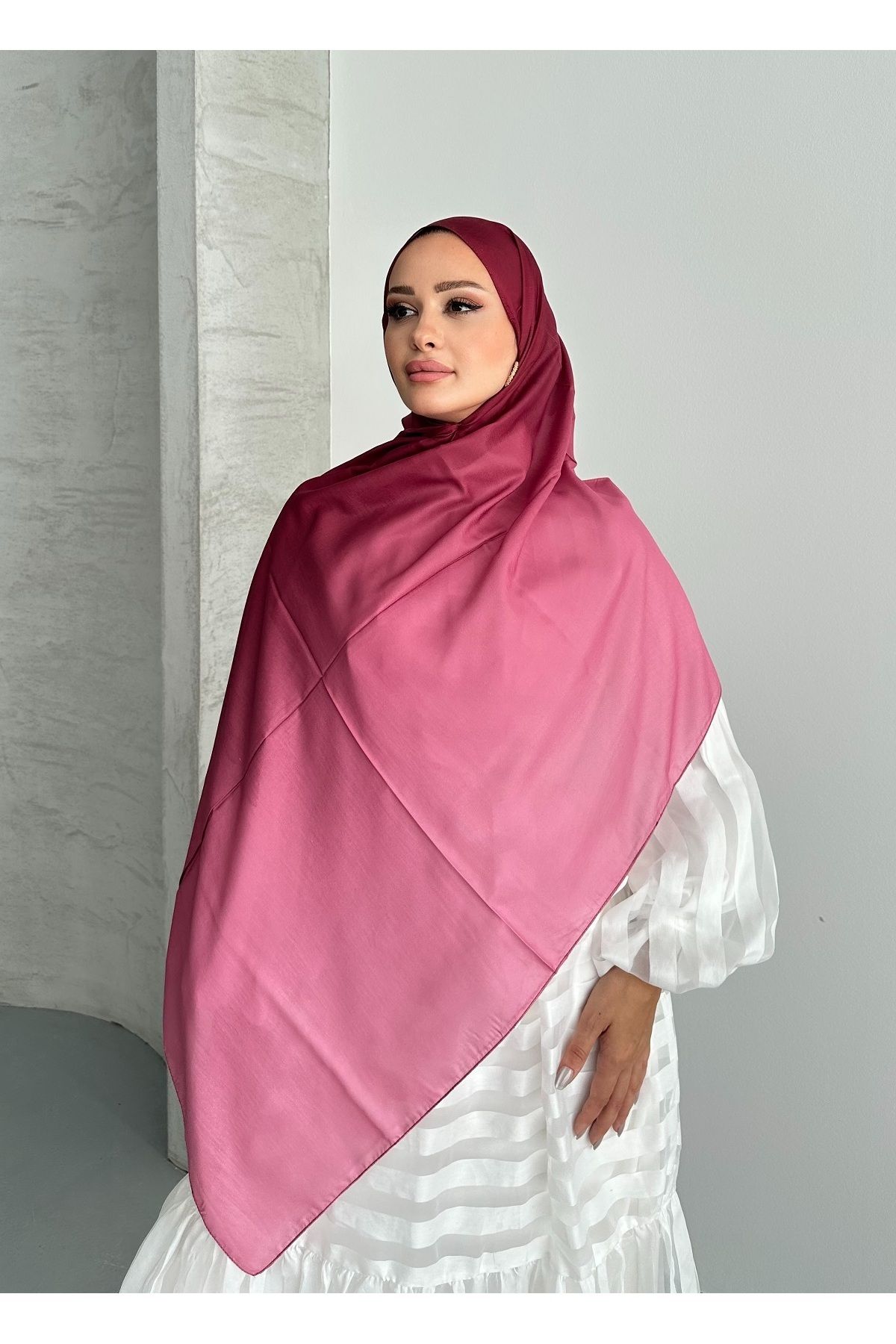 Stella Eşarp-Aural Pink-Claret Red Gradient Pattern Soft Cotton Shawl 3