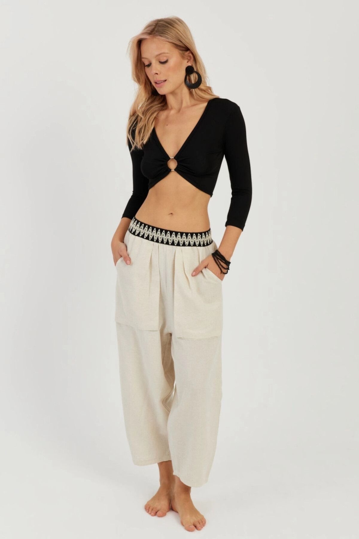 Cool & Sexy-Women's Ecru Pocket Shalwar Trousers ÖM1203 8