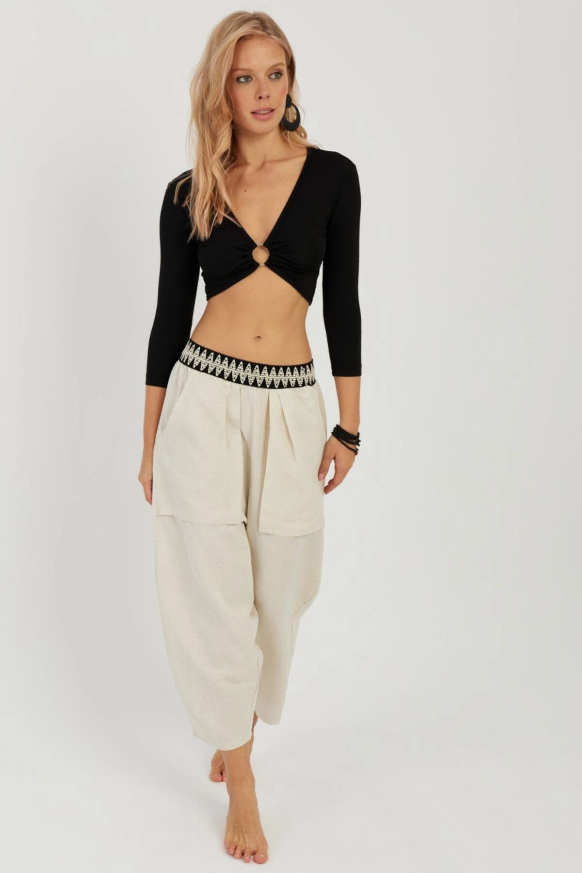 Cool & Sexy-Women's Ecru Pocket Shalwar Trousers ÖM1203 6