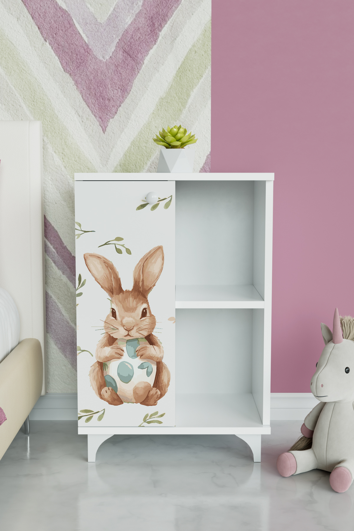 Hediyeler Kapında Beyaz 2 Raflı tek kapak Pretty Rabit Çocuk Odası Çok Amaçlı Dolabı fotoğrafı 3 (önizleme)