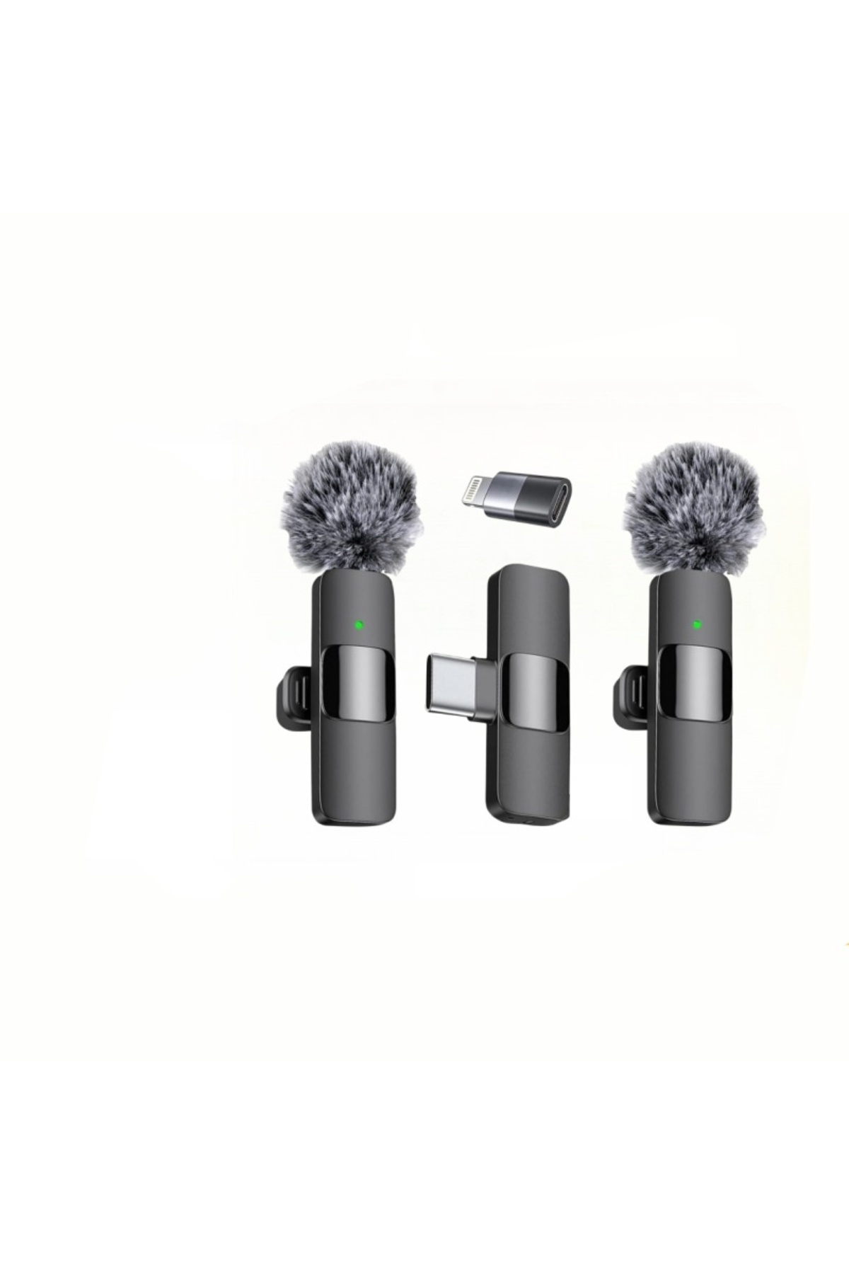 Wireless Feathery Black Collar Microphone Type-C and Apple Compatible Bluetooth 5.0 Set of 2