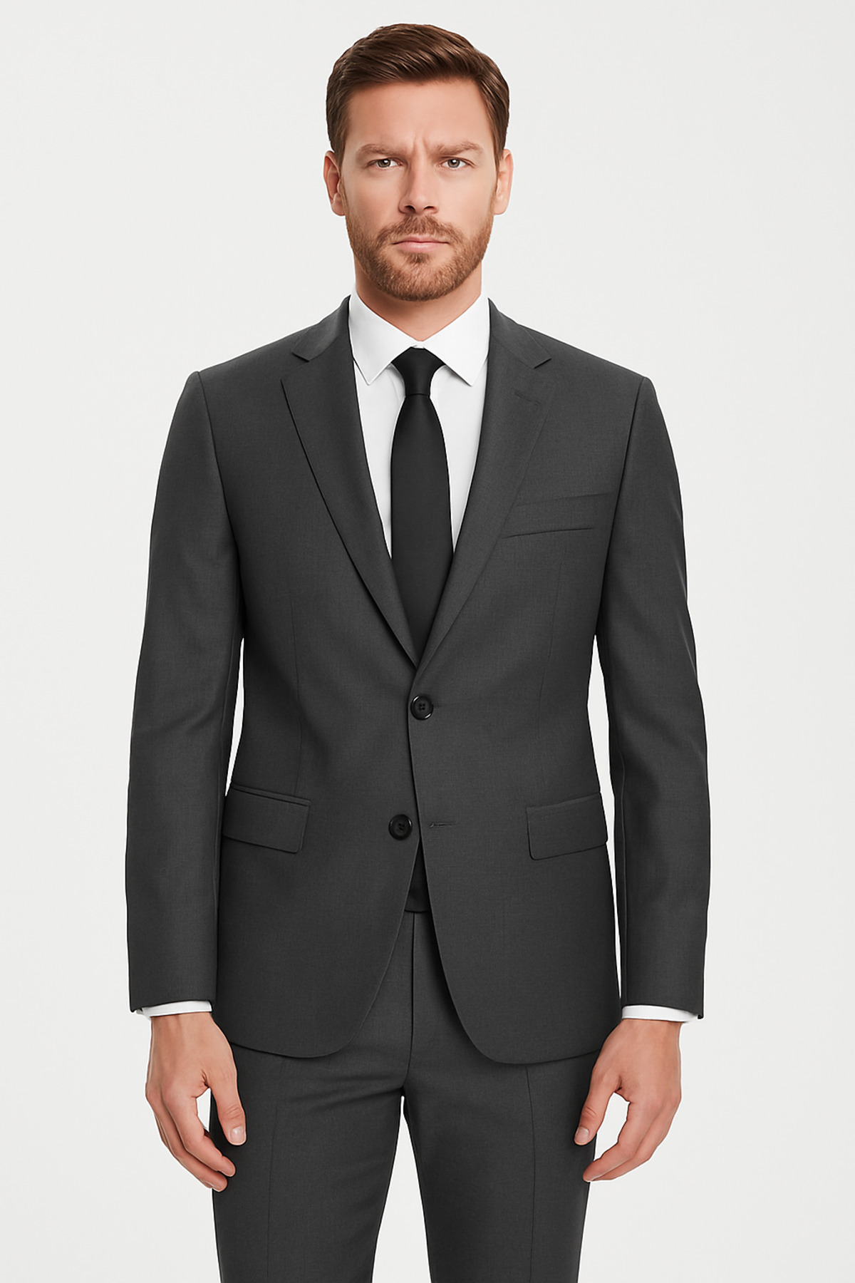Men's Gray Smoked Slim Fit Suit Without Vest
