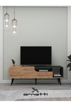 Arnetti Alba TV Sehpası 150 cm Atlantik Çam Antrasit | Kapaklı Modern TV Ünit...