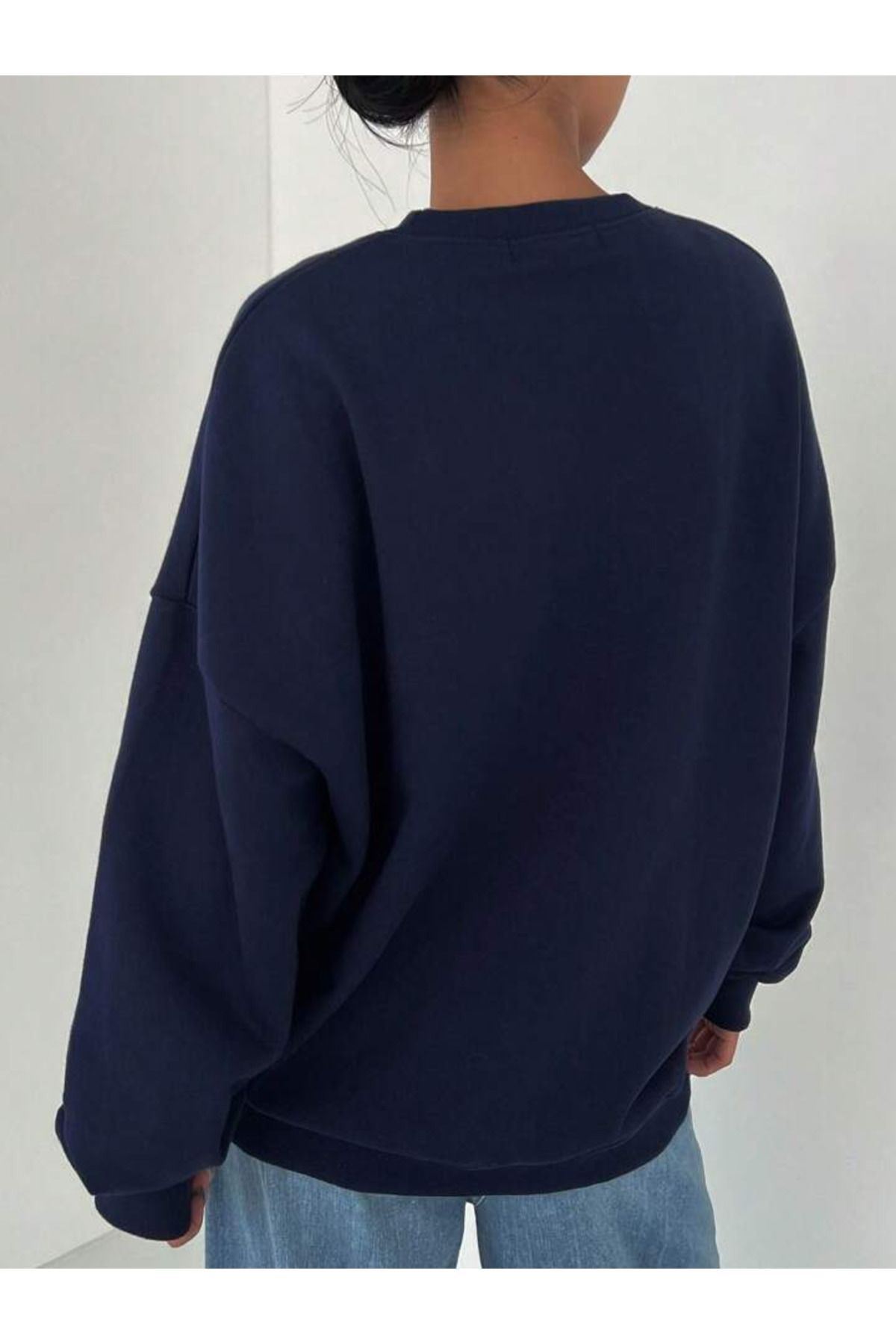 DUBU BUTİK Original 1988 Sweatshirt - Lacivert Baskılı Oversize