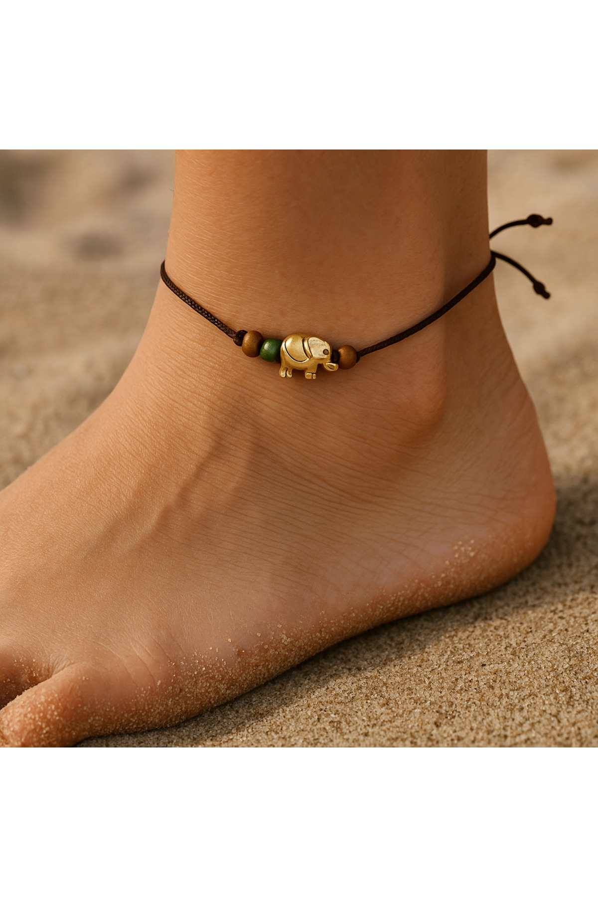 Femenino Kahverengi İpli Fil Charm Boncuklu El Yapımı Bohem Halhal