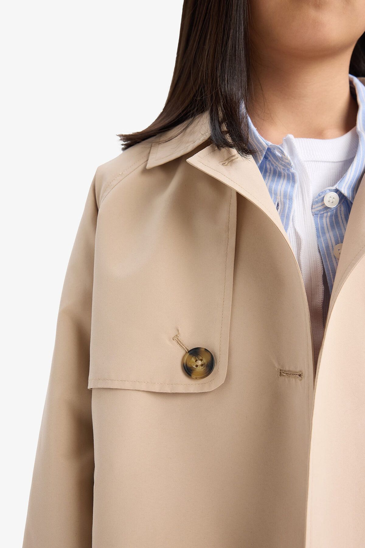 DeFacto-Regular Fit Buttoned Short Trench Coat D6938A825Sp 5