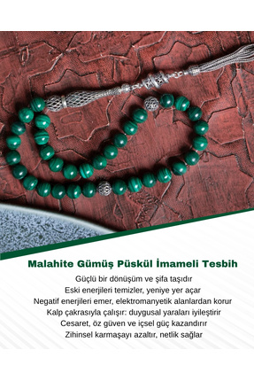 Saff Doğal Taş Sertifikalı Malahite İmamiye Püsküllü Tesbih