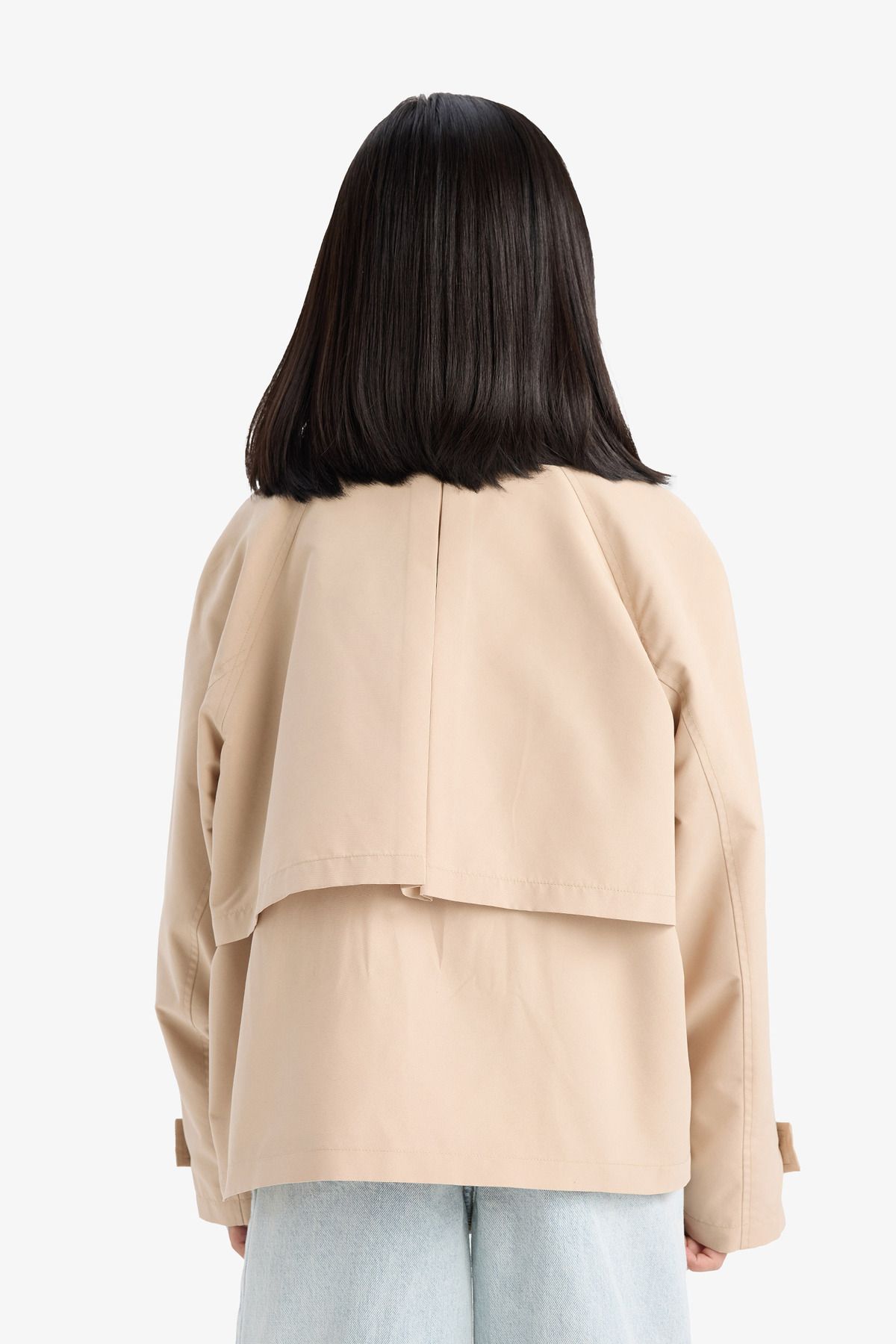 DeFacto-Regular Fit Buttoned Short Trench Coat D6938A825Sp 6