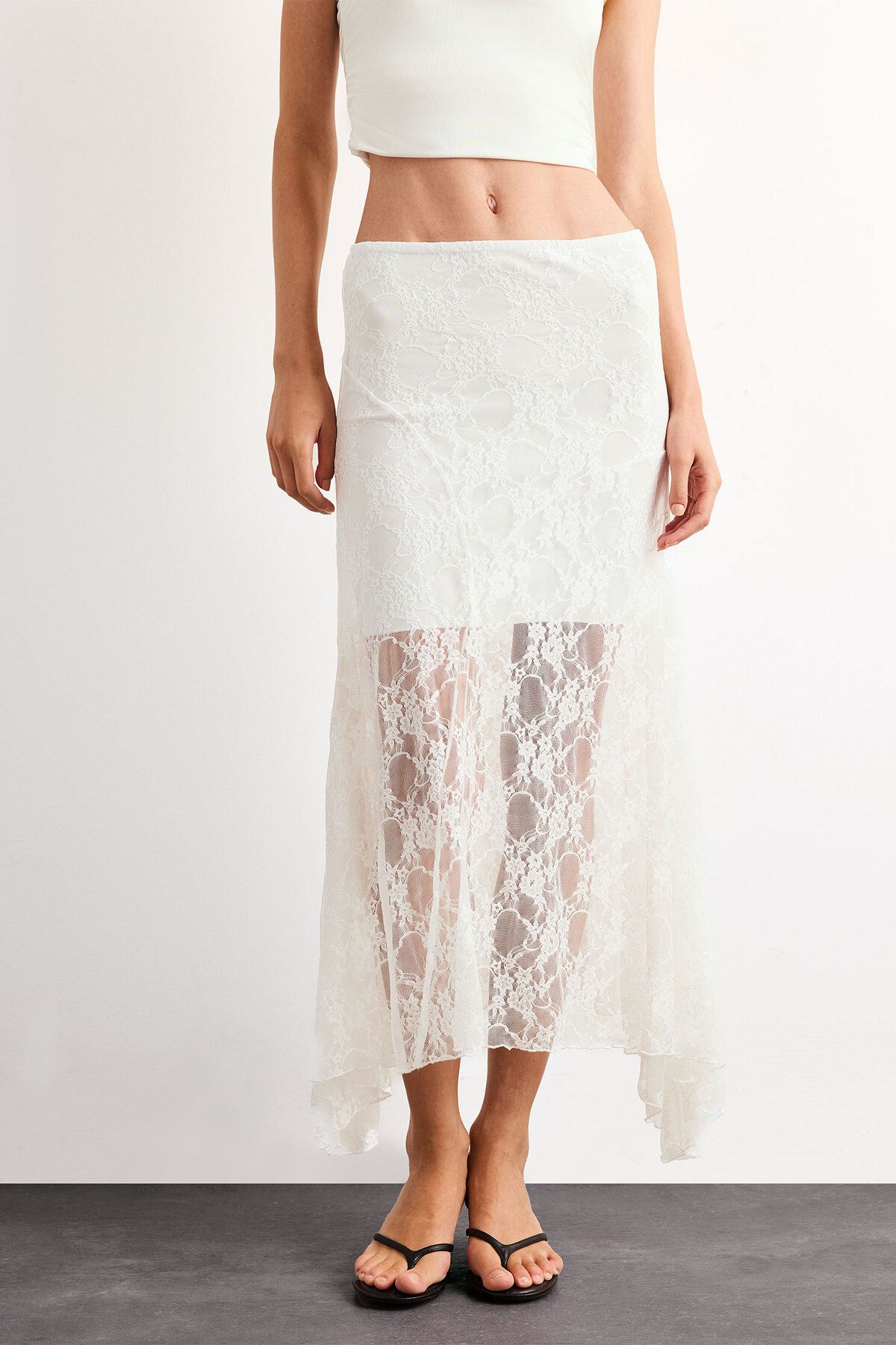 DeFacto-Elastic Waist Half Lining Lace Midi Skirt F8041Ax25Sm 6
