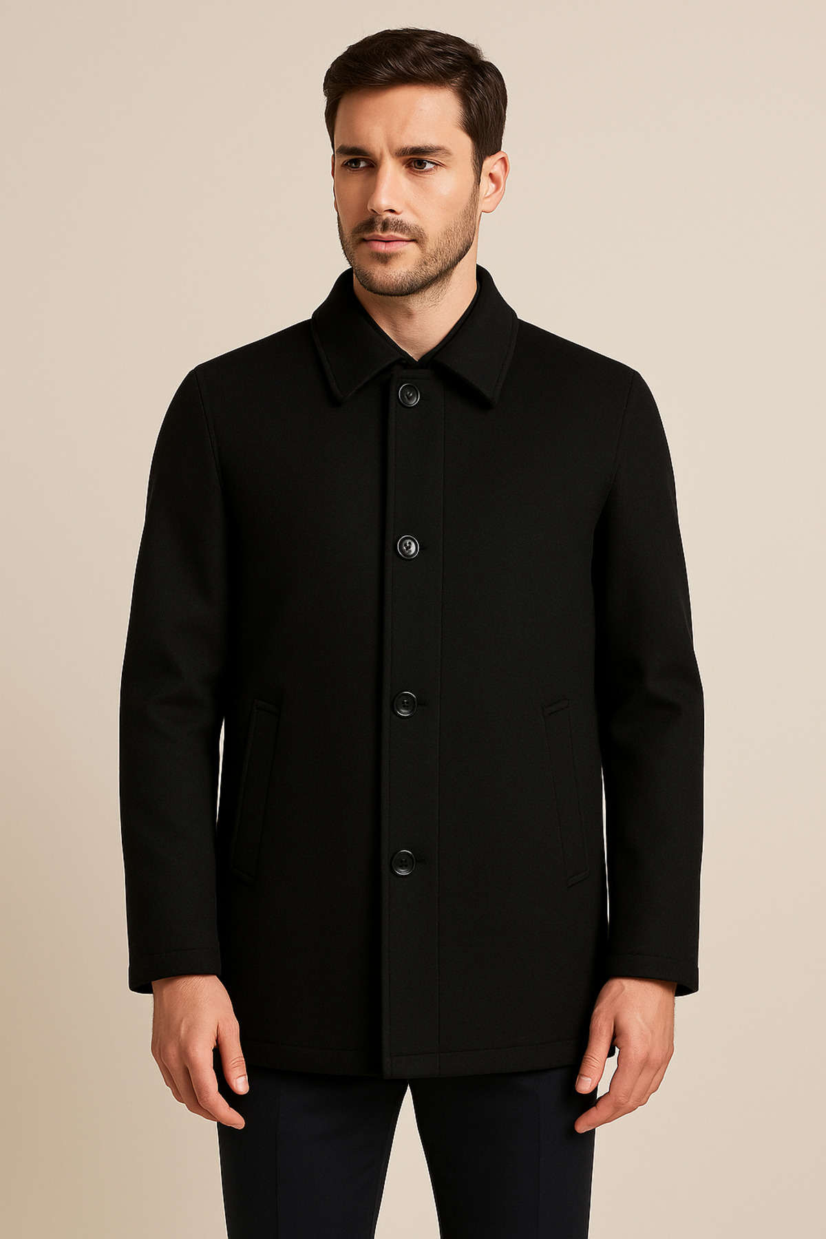 BYBEYEMS GİYİM  Siyah Erkek Klasik Kışlık Kaşmir Kaban