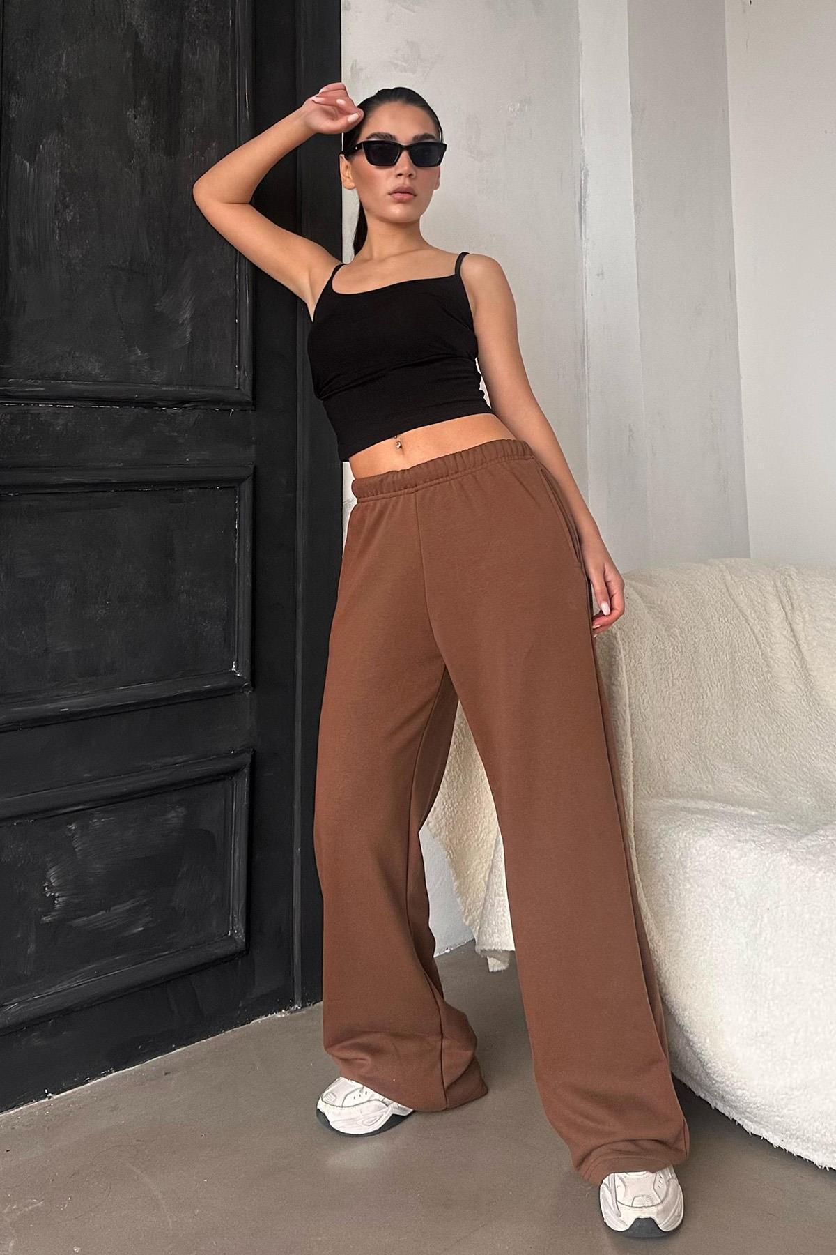 Madmext-Braune Damen-Jogginghose mit weitem Bein MG2279 5