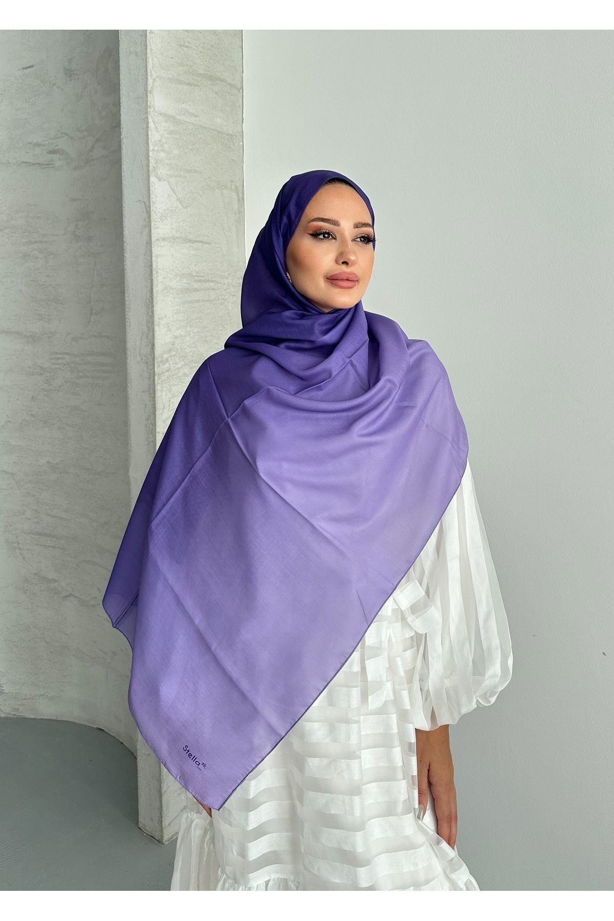 Stella Eşarp-Aural Purple Color Gradient Pattern Soft Cotton Shawl 1