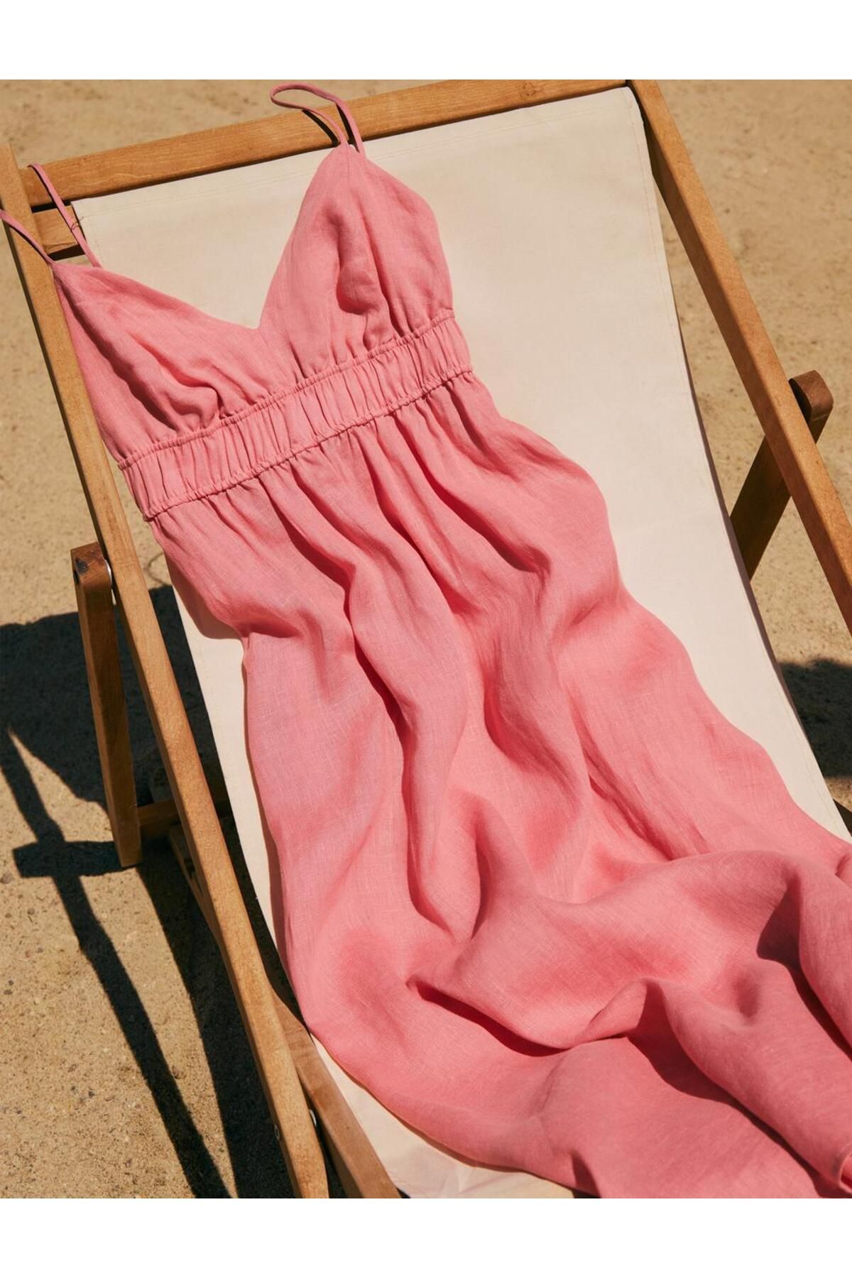 Jimmy Key-Rochie midi roz 100% in, cu bretele, cu decolteu in V 2