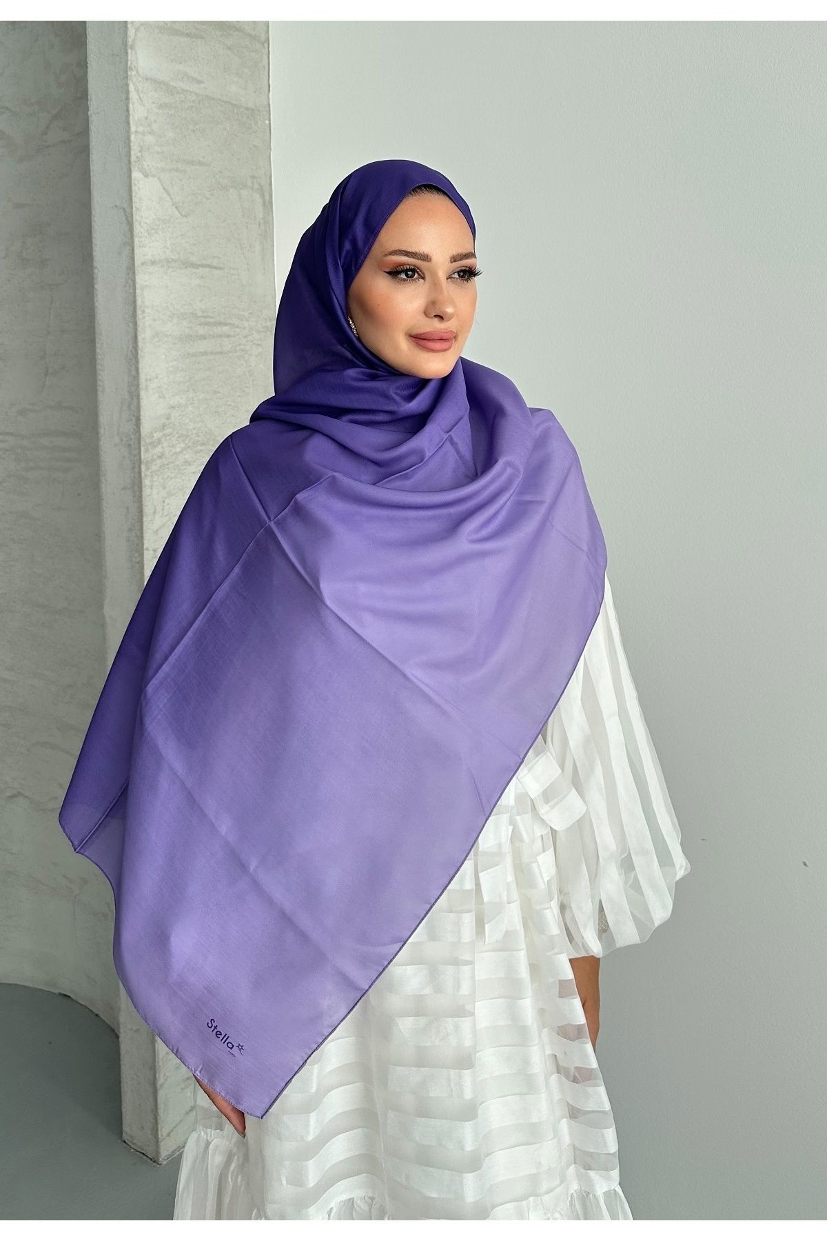 Stella Eşarp-Aural Purple Color Gradient Pattern Soft Cotton Shawl 4