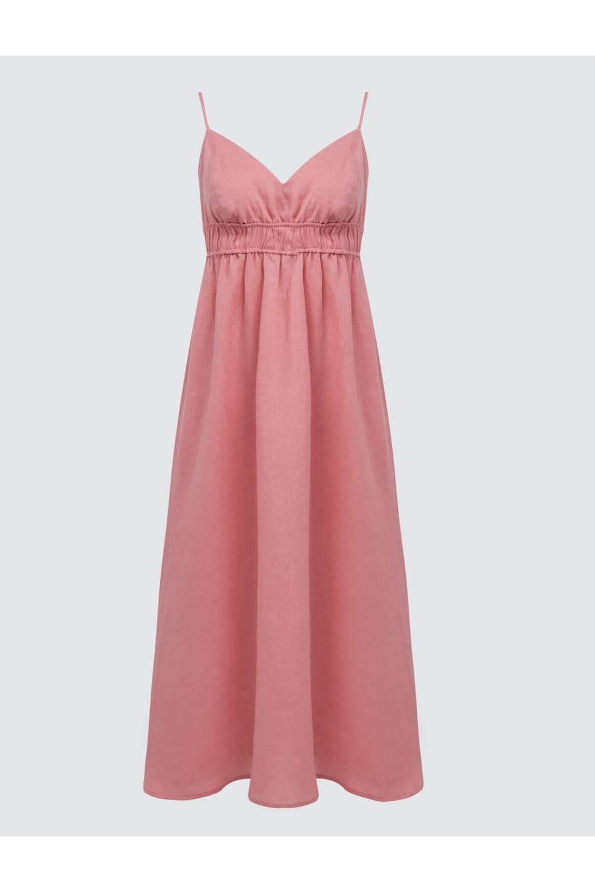 Jimmy Key-Rochie midi roz 100% in, cu bretele, cu decolteu in V 8