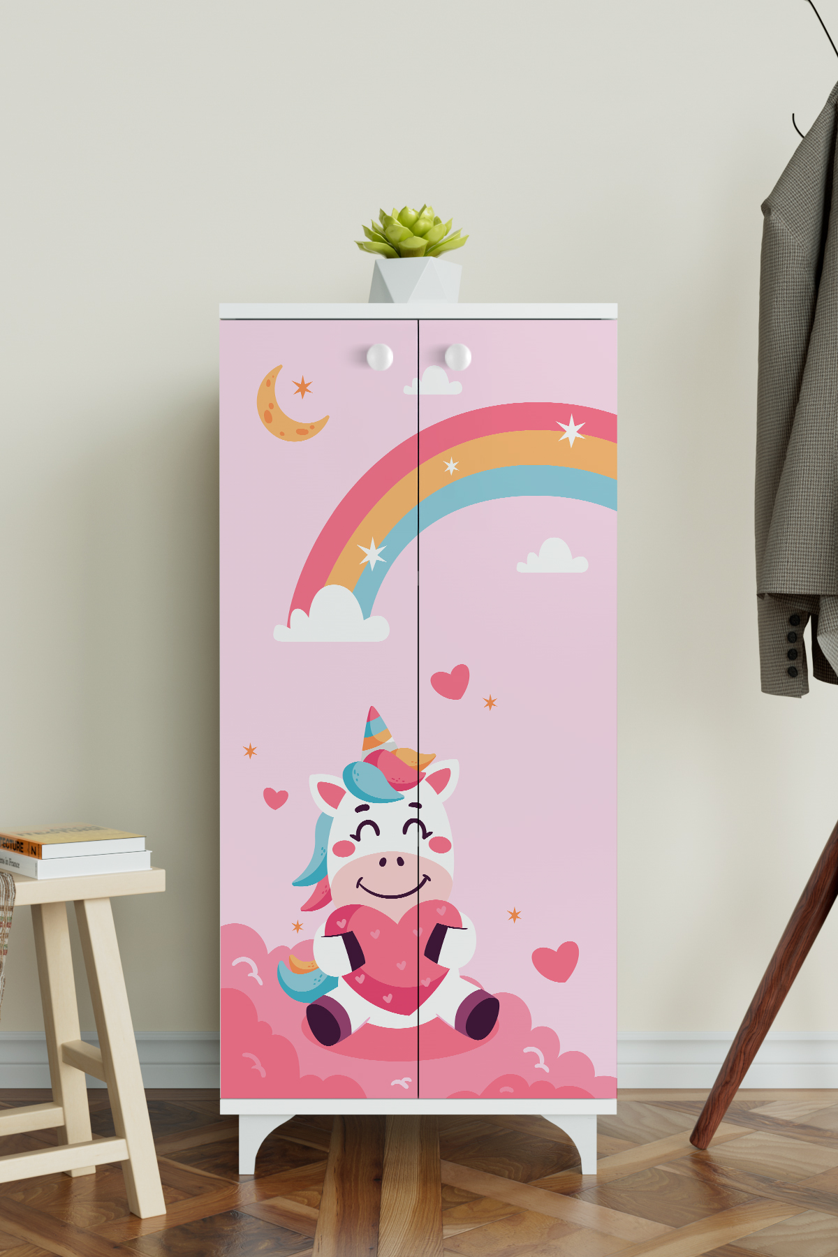 Hediyeler Kapında Çocuk Odası Unicorn Dreams Beyaz Dolap 3 Raflı Çok Amaçlı Baskılı Oyuncak Dolabı fotoğrafı 3 (önizleme)