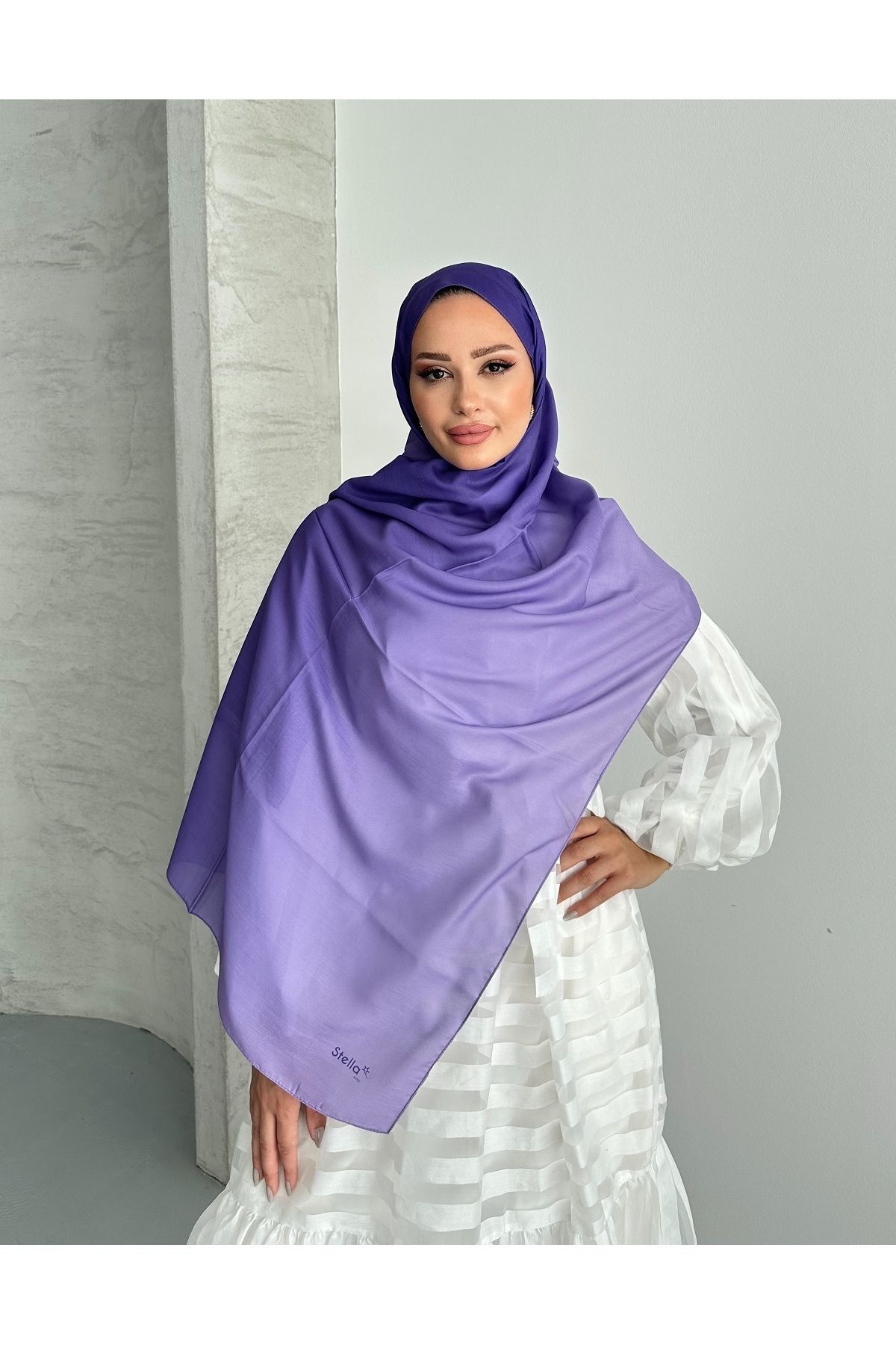 Stella Eşarp-Aural Purple Color Gradient Pattern Soft Cotton Shawl 6