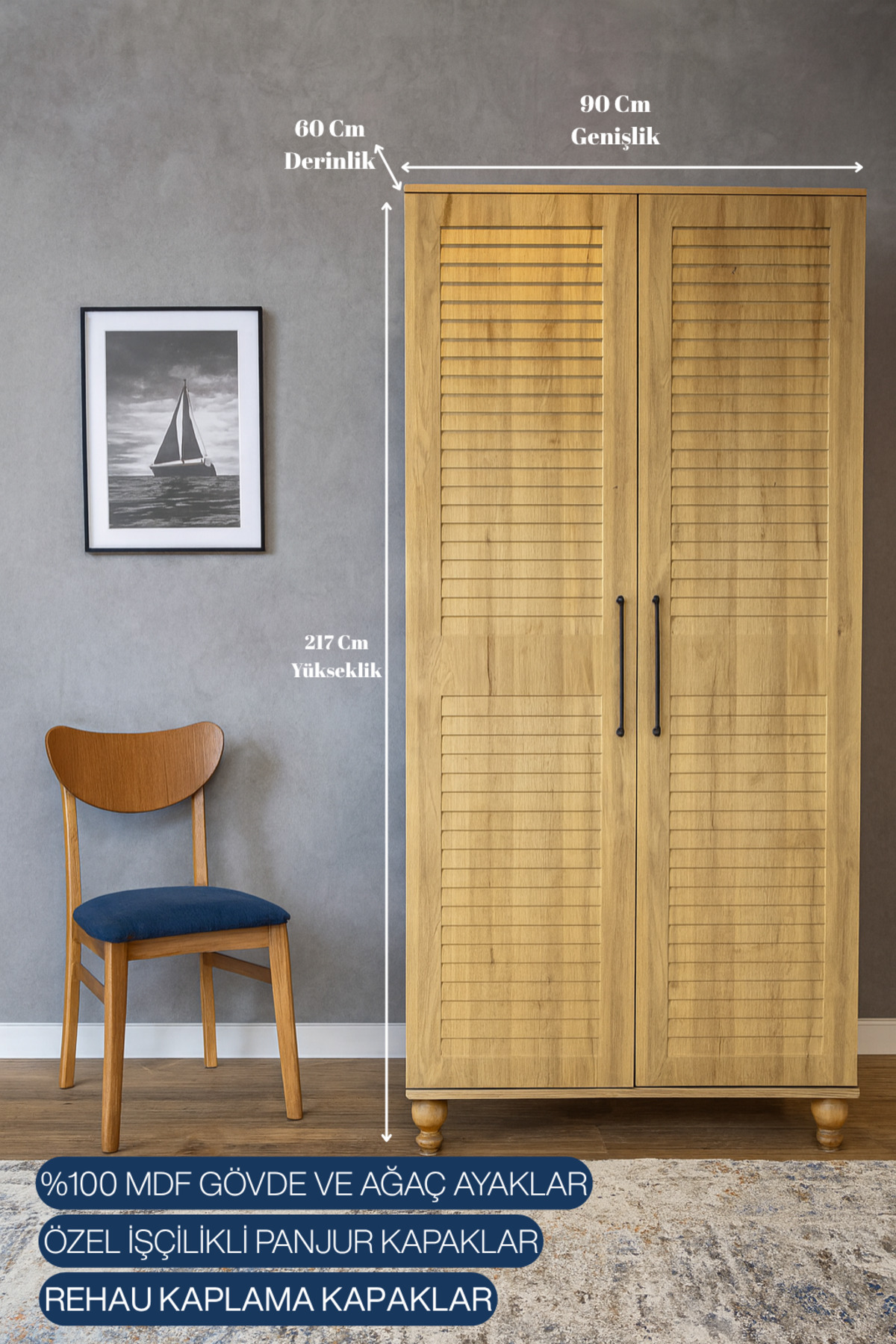 arionkids Pera Wood 2 Kapaklı-çekmeceli Dayanıklı MDF Dolap | REHAU Kapaklı | Şık Ve Kullanışlı Dolap fotoğrafı 4 (önizleme)
