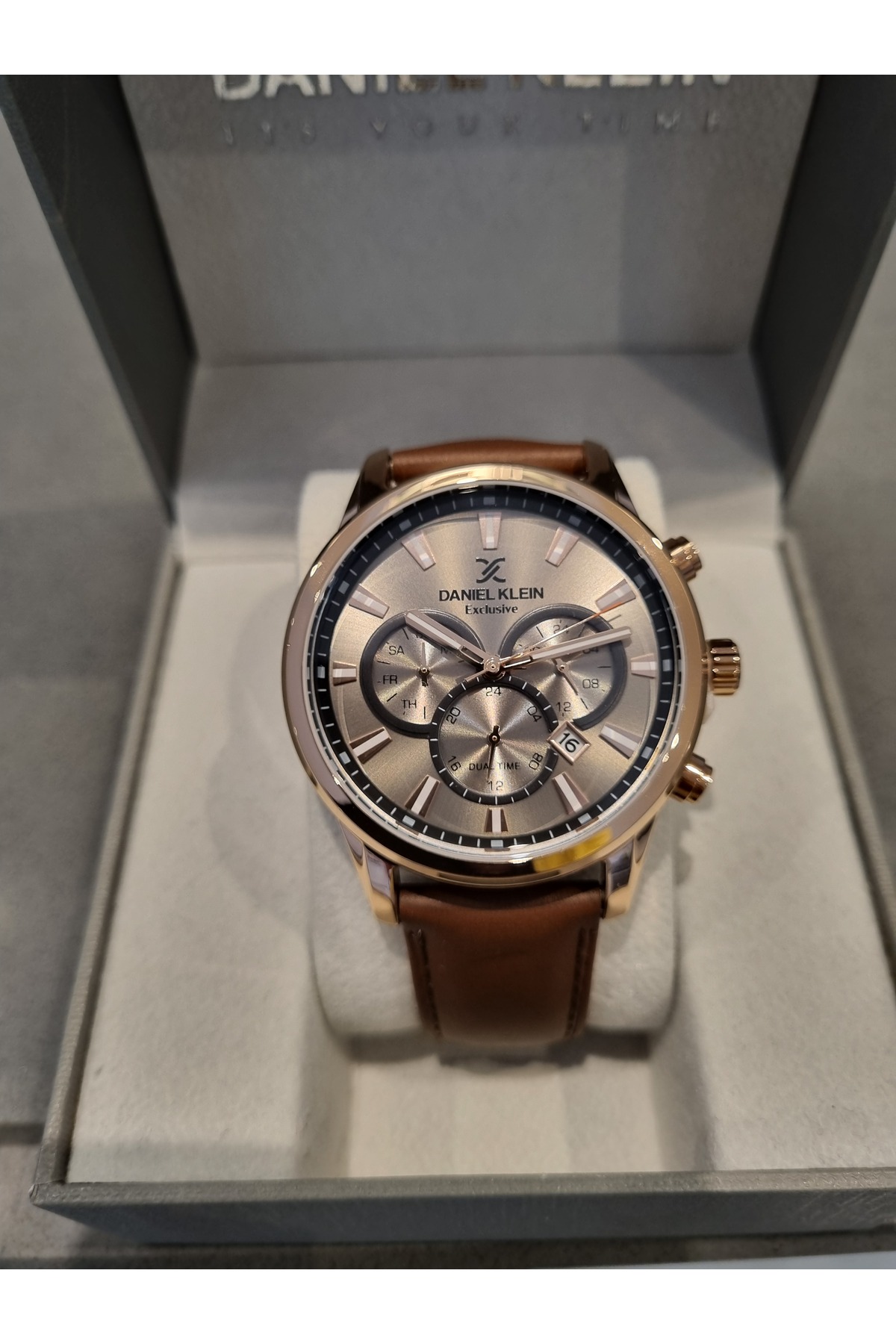 Daniel Klein Exclusive Model Fonksiyonlu Kahverengi Deri Kayış Takvimli Erkek Kol Saati görsel 7